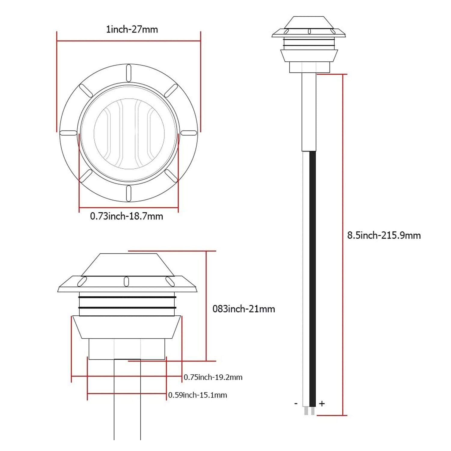 Madcatz (Pack Of 50) Meerkatt Mini Round 3/4 Inch Clear Lens Amber Led Button Universal Side Marker Clearance Lights Fits For Truck Trailer Bus Lorry Pickup 12V Dc W/Grommets