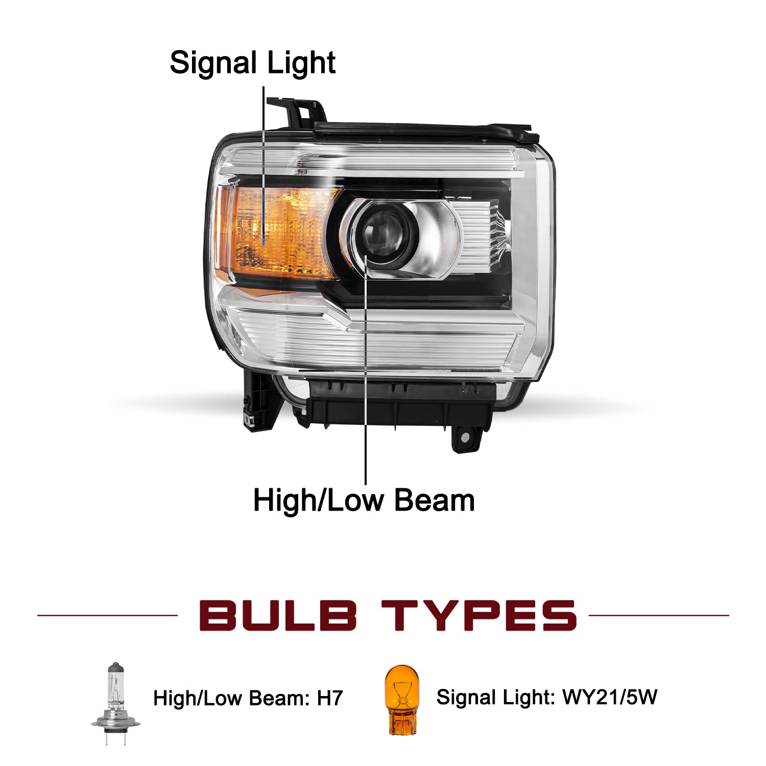 Jsboyat For [Non-Led Drl Model] 2014-2015 Gmc Sierra 1500 15-19 2500Hd 3500Hd Halogen Headlight Assembly Oe Style Driver Passeng
