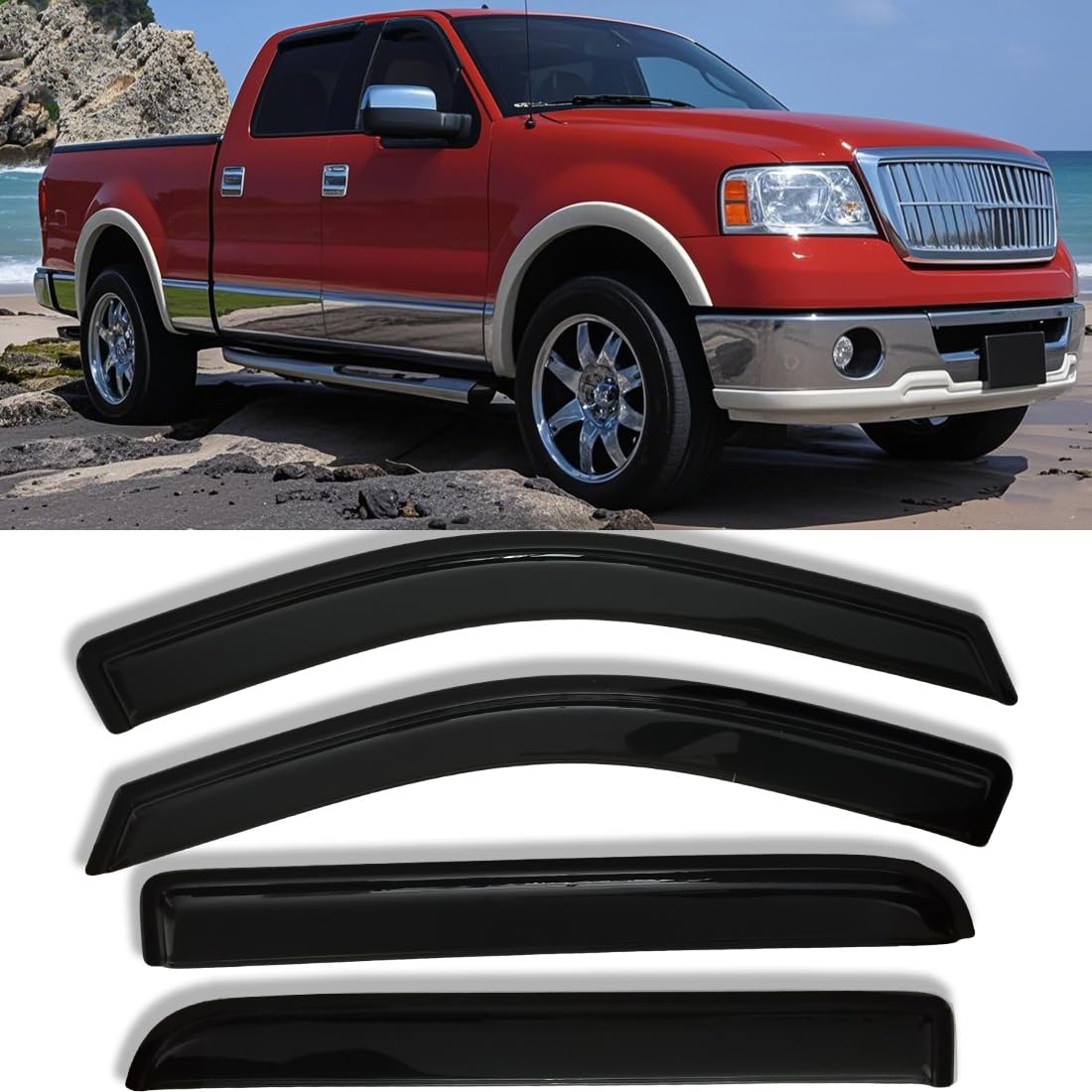 Side Window Visors Wind Deflectors Vent Window Shade For Ford F150 Supercrew Cab 04-08 Sun Rain Guards, Lincoln Mark Lt 06-08 94