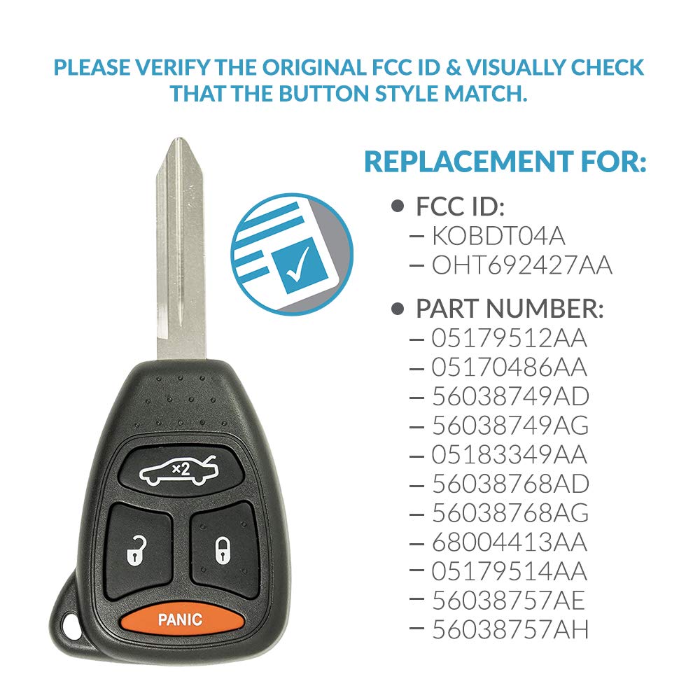 Keyless2Go Replacement For Keyless Remote Head Key Fob 4 Button Kobdt04A And Oht692427Aa (2 Pack)