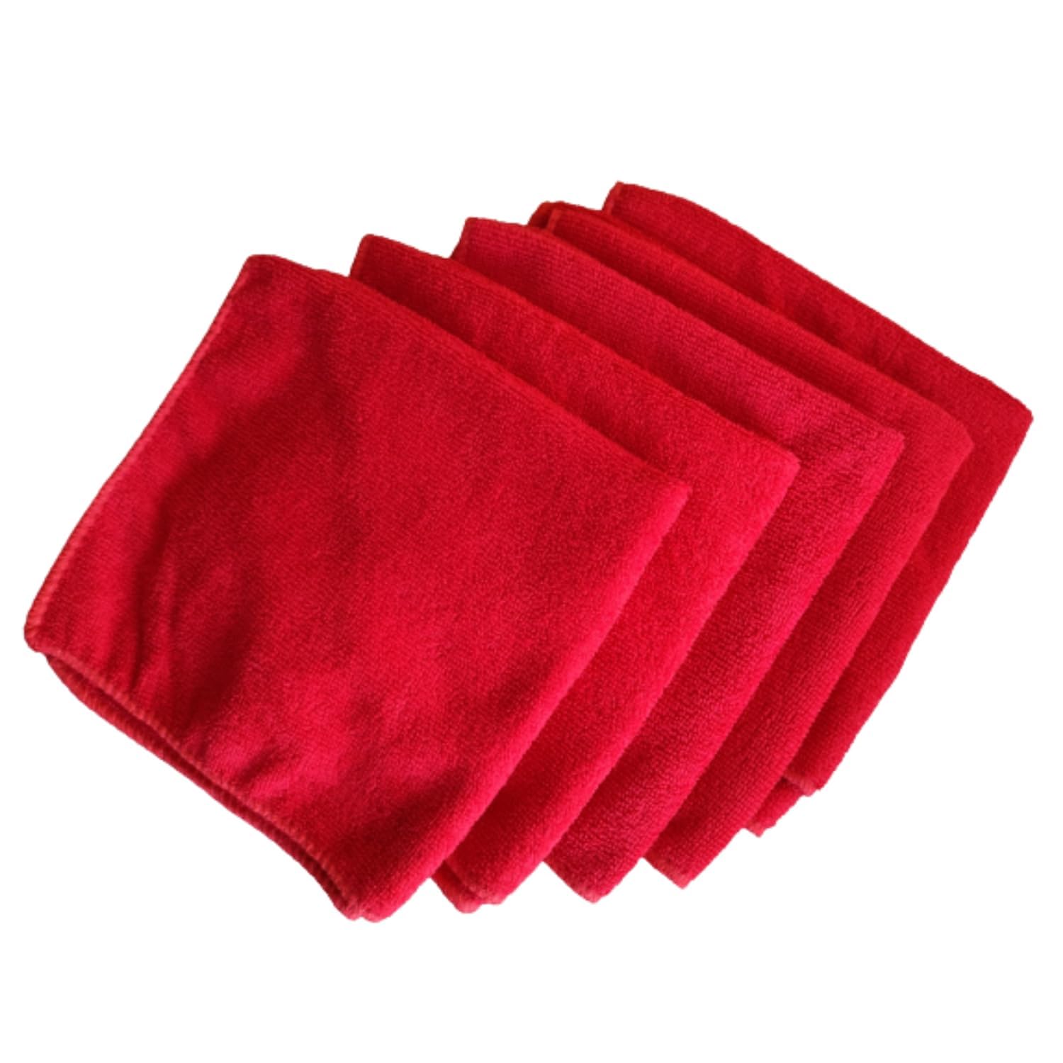 Microfiber Cleaning Cloth  5 Pack (40cm x 40cm)  Kitchen Towels, Car Wash Cloth  (Red)
