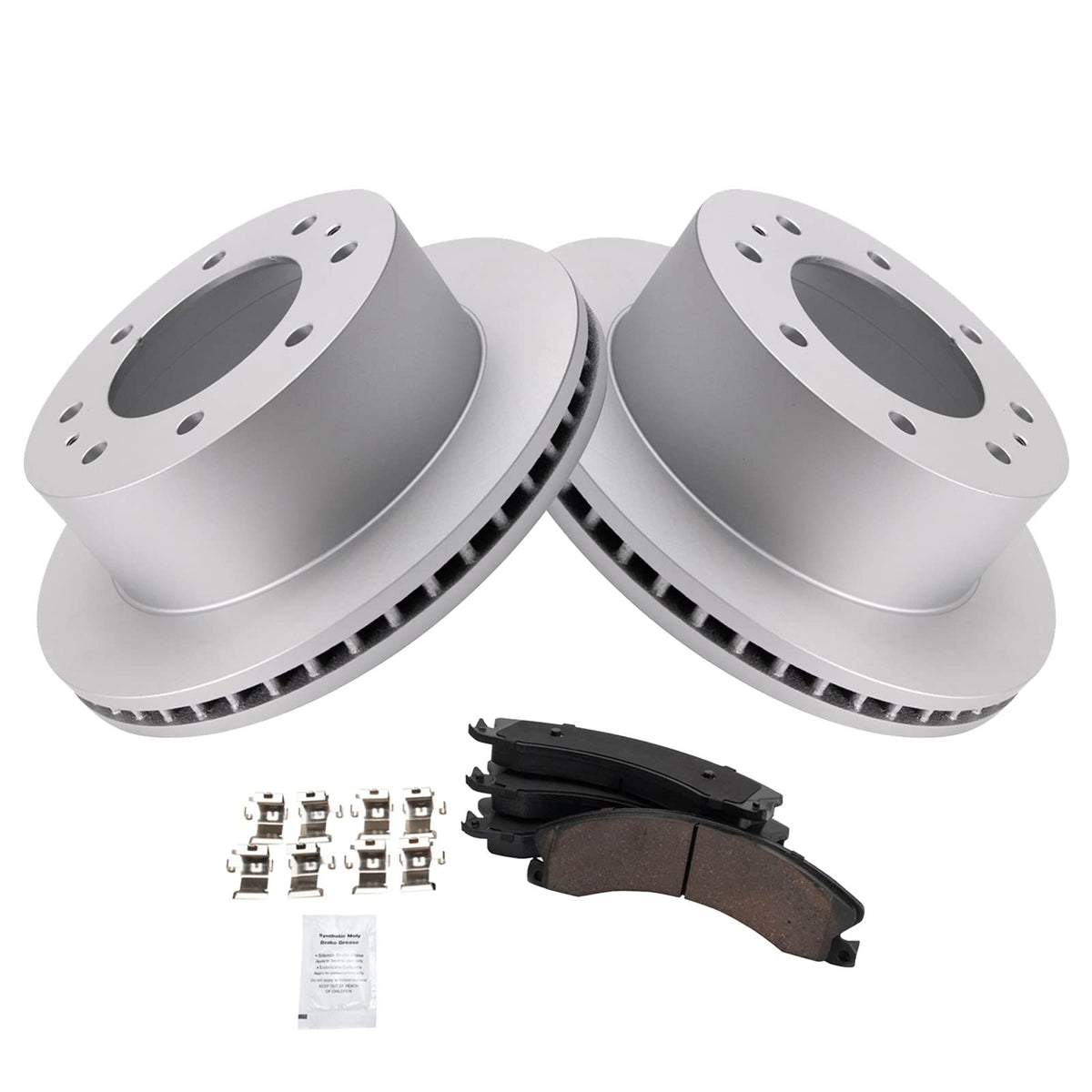 Trq Rear Ceramic Brake Pad & Coated Rotor Kit Compatible With Chevy Gmc 2500 3500 Truck