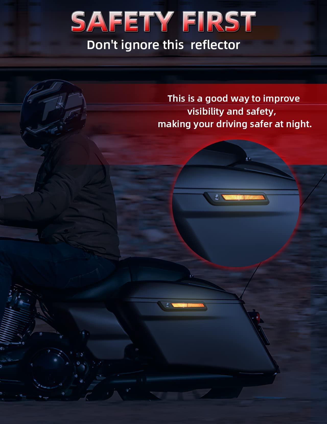 Amazicha Red Saddlebag Reflector Hard Saddle Bag Latch Cover Reflectors Compatible For Harley Touring Street Glide Electra Glide