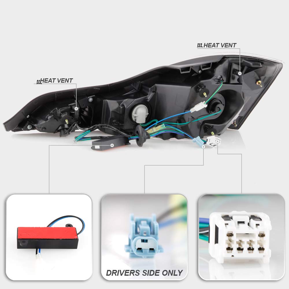 ACANII - For 2008-2013 Infiniti G37 / 14-15 Q60 Coupe Black Housing Smoked Lens 3D LED Tube Tail Lights Lamps Assembly