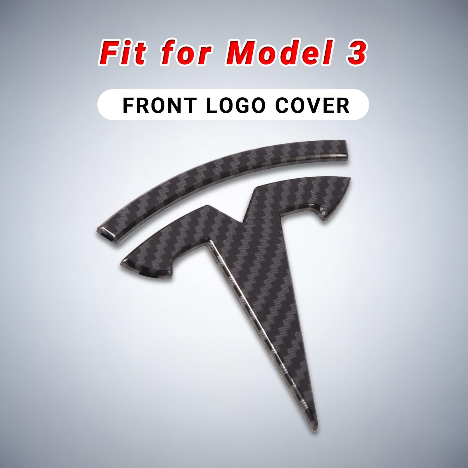Emblem Accessories For Tesla Model 3 2023 2022-2017 Logo Sticker Model 3 Embelm Decals (Black- Carbon Fiber Pattern)