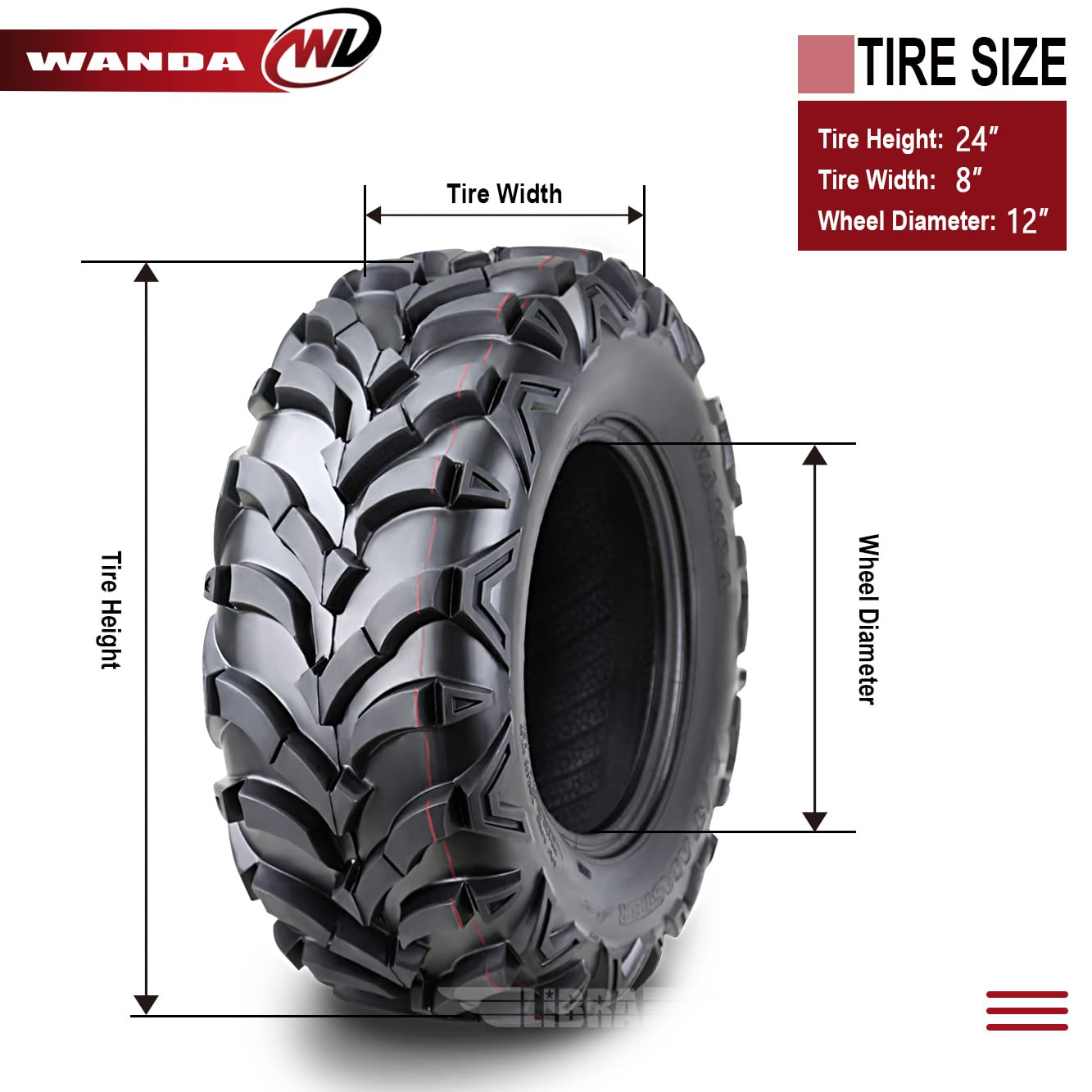 Wanda Set 4 Master Atv/Utv Tires 24X8-12 /6Pr P341-10151