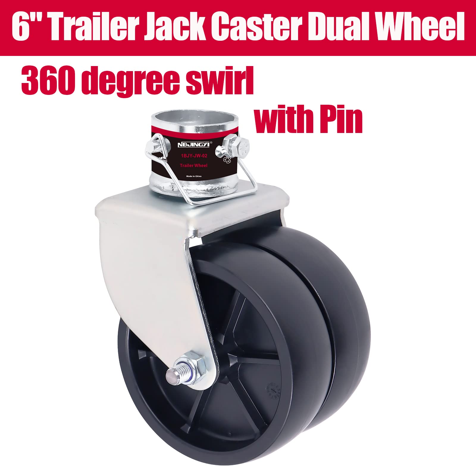 Nbjingyi 6'' 2000Lbs Dual Trailer Swirl Jack Caster Wheel With Pin Fits Any Jack Better Soft Ground Roll