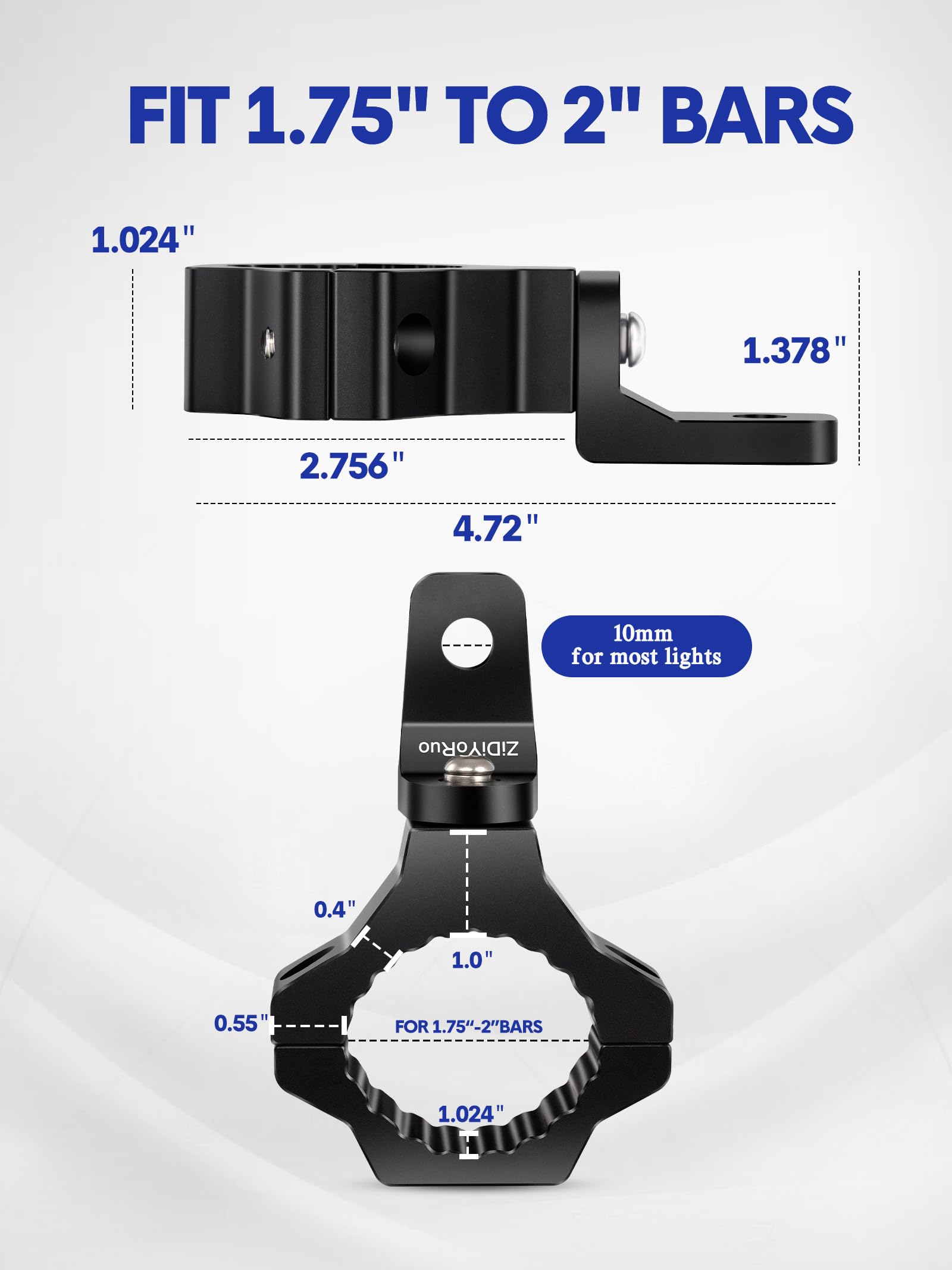 Zidiyoruo Light Bar Mounts For Utv - 360 Light Mounts For 1.75''-2'' Roll Bars, Rock Solid Aluminum Alloy Brackets Mounting Fog