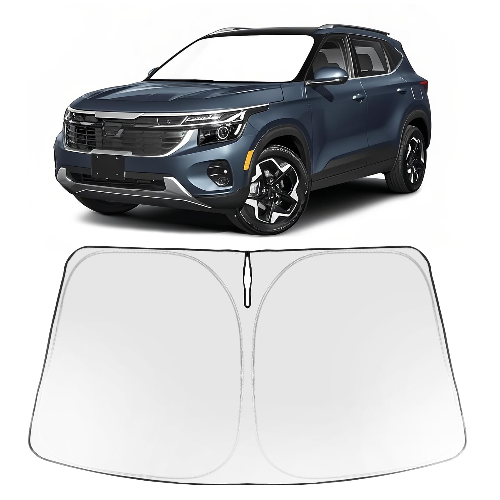 Proadsy 2025 Upgrade Windshield Sun Shade Custom Fit Kia Seltos 2021-2025 Foldable Front Sunshade Protector Sun Visor Blocks Uv