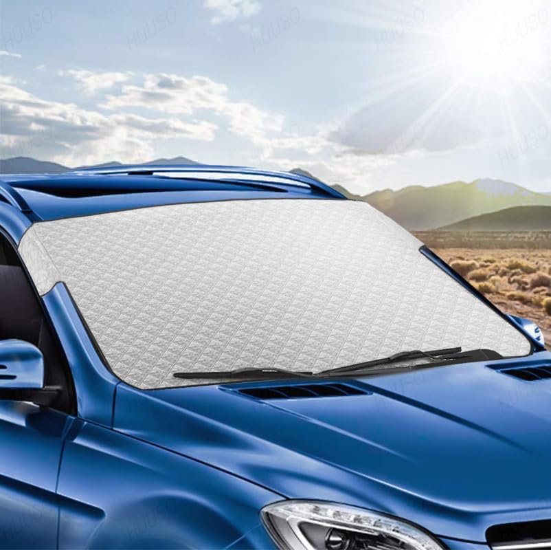 HUUSO Heavy Quality Multilayer Windscreen Foldable Removable Sun Shade 143x103cm, Protection from Sun Heat Snow Frost Dust Sunsh