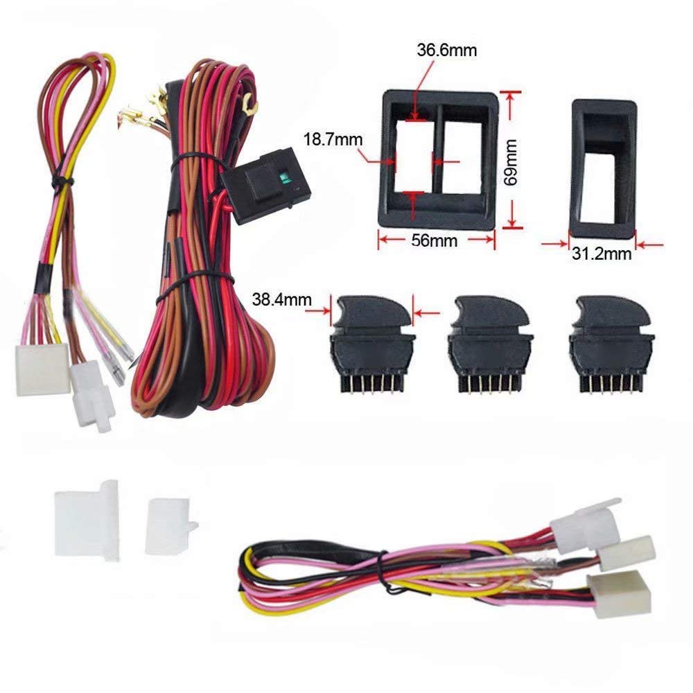 12V Universal Power Window Switch Kit, Wiring Harness Kit For 2 Door Vehicles,Diy Conversion To Power Windows