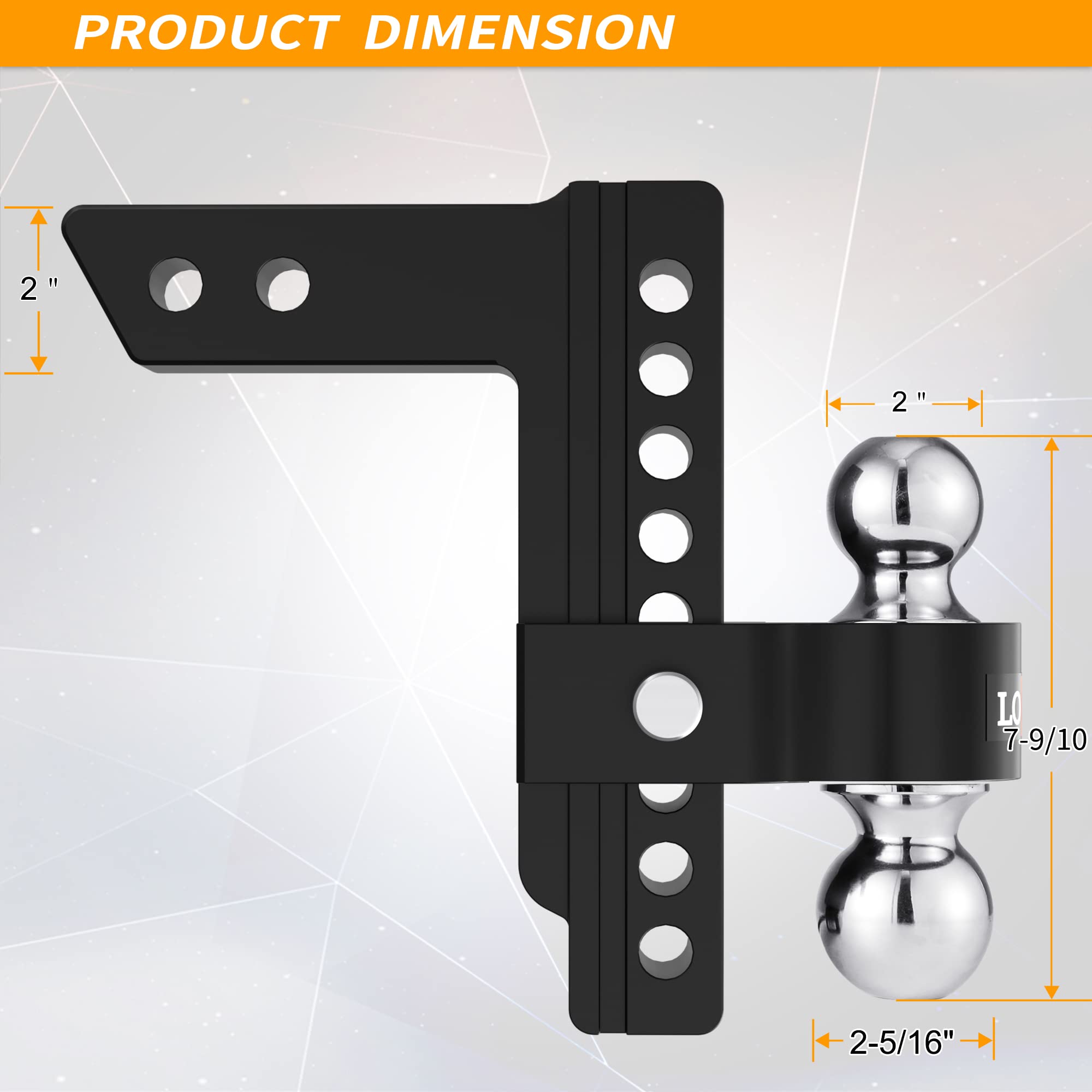 Locame Adjustable Trailer Hitch, Fits 2-Inch Receiver, 8-Inch Drop/Rise Aluminum Drop Hitch,12,500 Lbs Gtw-Tow Hitch For Heavy Duty Truck With Double Stainless Steel Locks, Black, Lc0018
