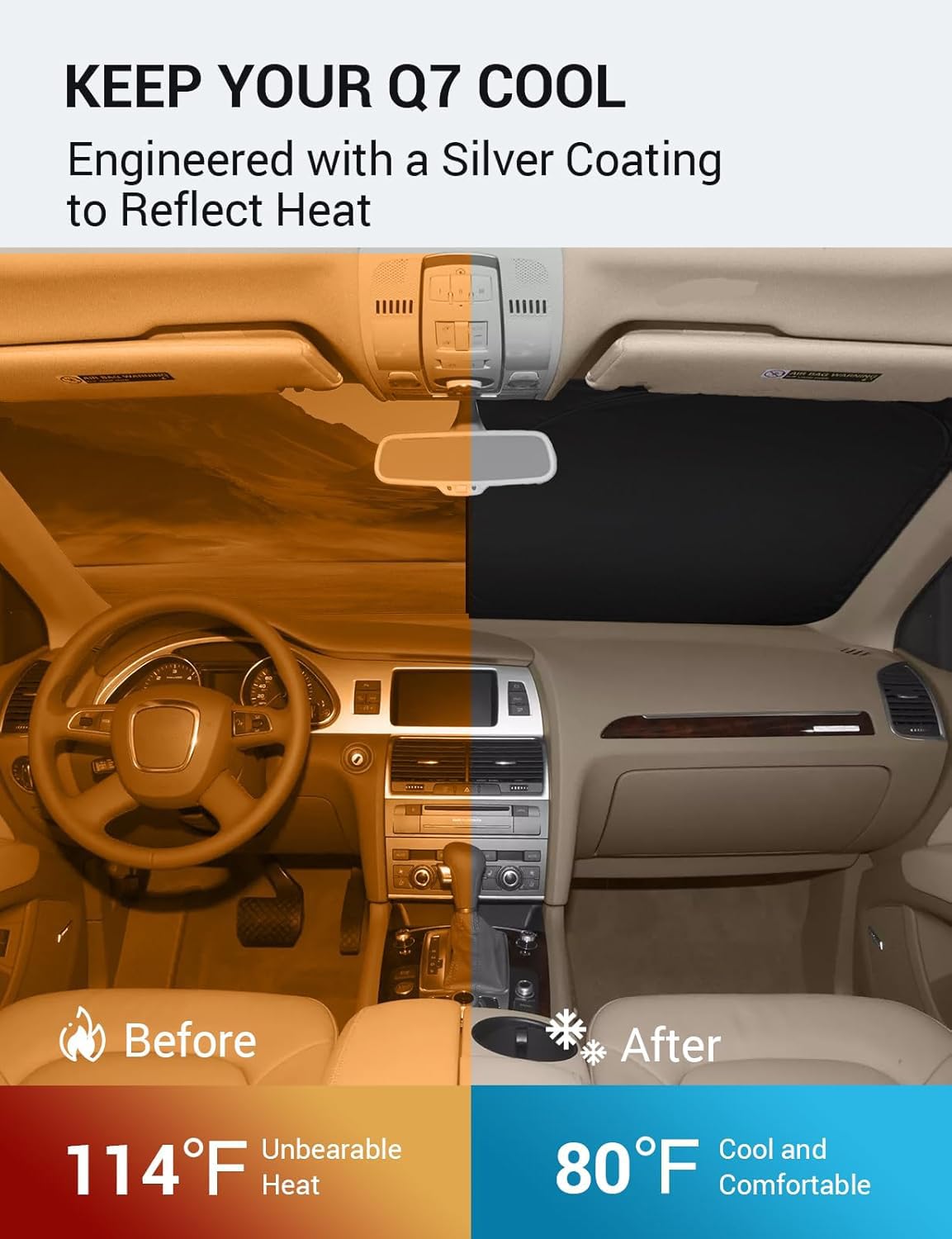 Proadsy 2025 Upgrade Windshield Sun Shade Custom Fit 2007-2015 Audi Q7 Foldable Front Sunshade Protector Sun Visor Blocks Uv Ray