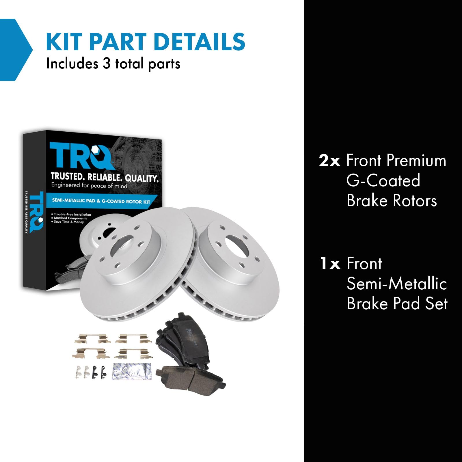 Trq Front Brake Pad & Rotor Kit Brake Pads Brake Rotor Semi-Metallic Premium G-Coated Compatible With 1998-2002 Subaru Forester