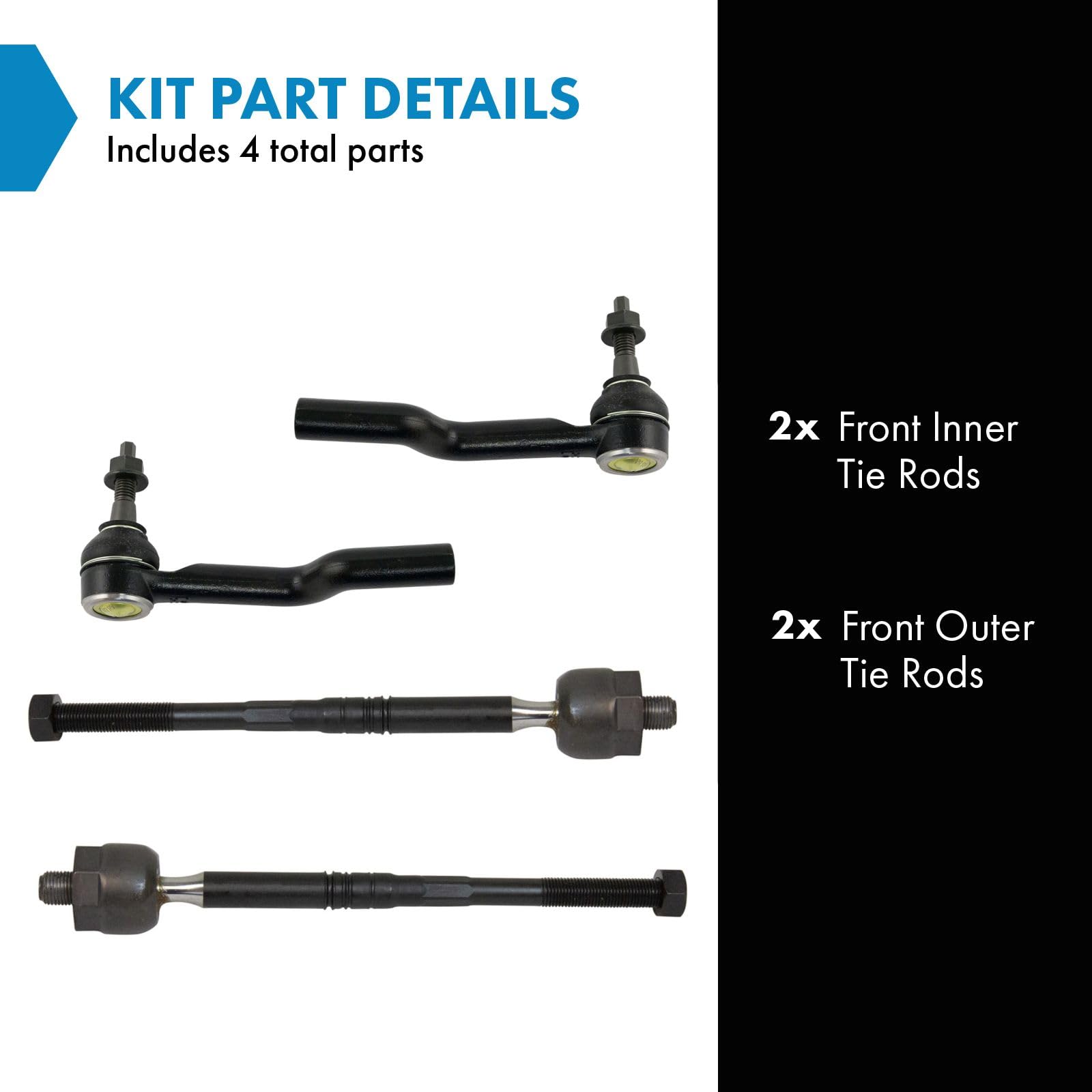 Trq Front Inner And Outer Tie Rod Set Compatible With 2008-2015 Cadillac Cts
