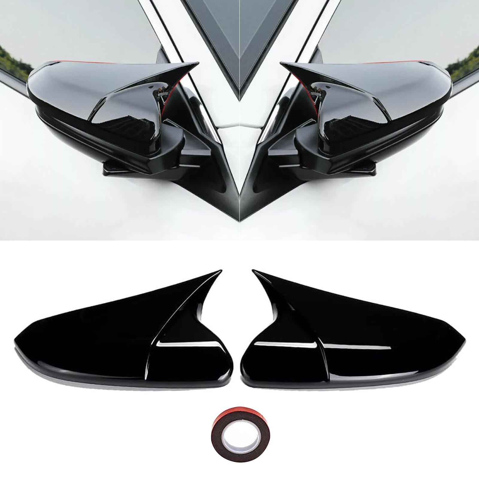 Moonlinks Compatible With 2016-2021 Honda Civic Side Mirror Cover Replacement,Glossy Black Lh & Rh Side Door Rearview Mirror Cap