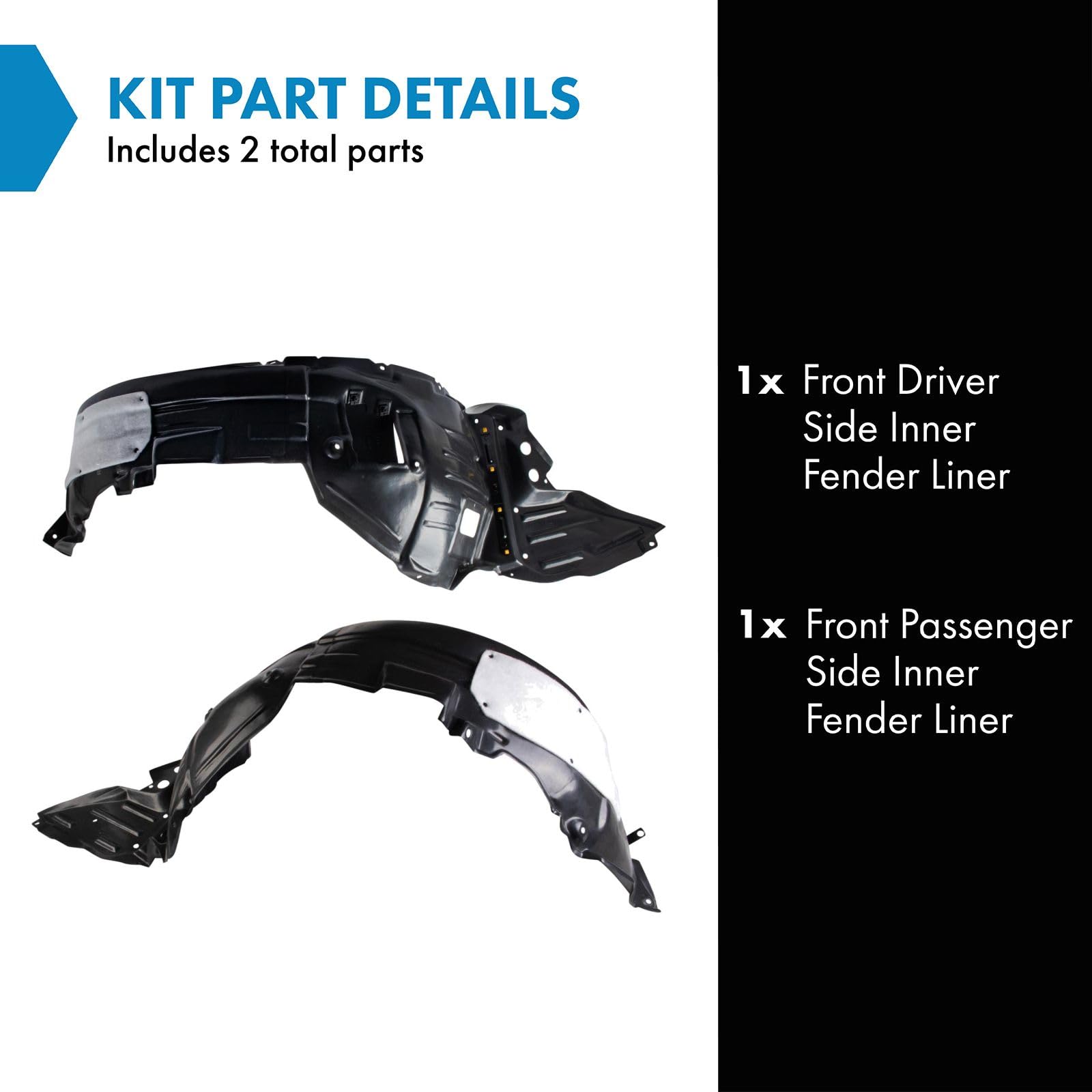 Trq Front Inner Fender Liner Set Compatible With 2013-2016 Lexus Gs350 Gs450H Lx1248122 Lx1249122