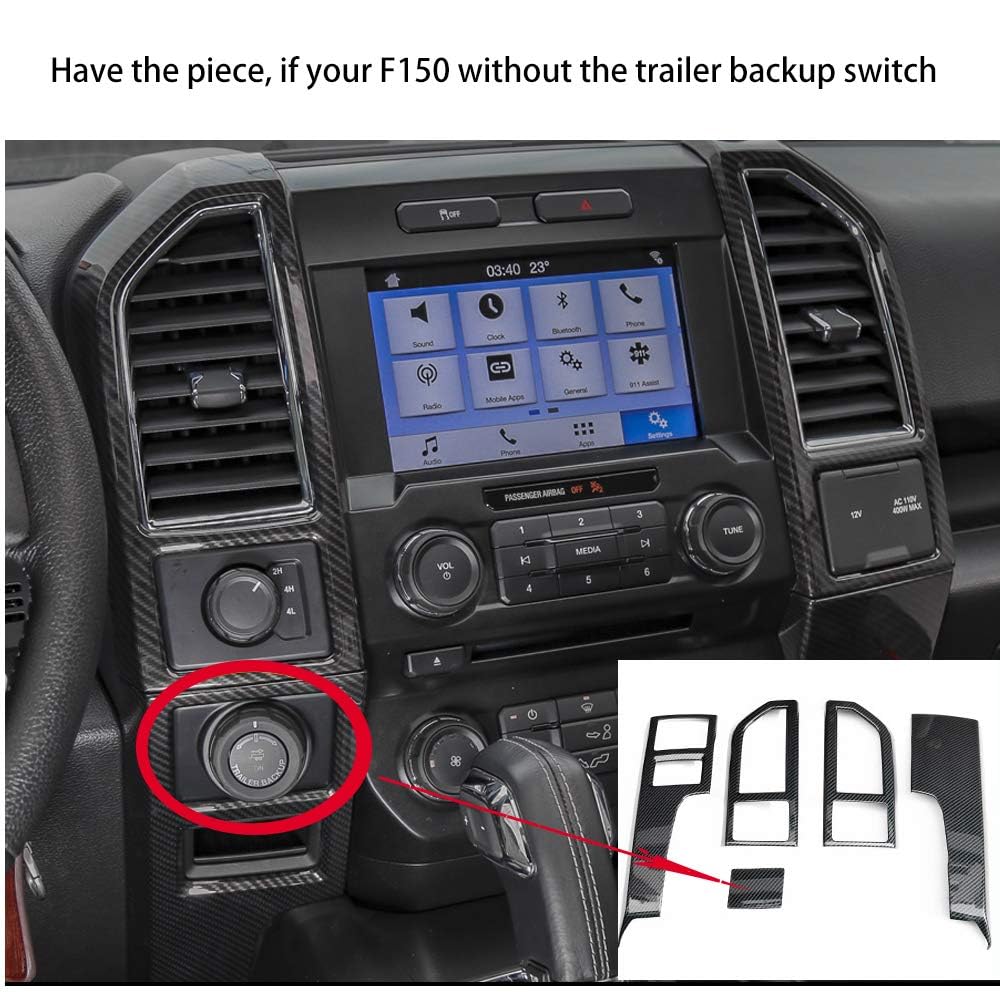 Keptrim For F150 Abs Carbon Fiber Central Console Air Conditioner Panel Trim For 2015 2016 2017 2018 2019 2020 Ford F150, 5Pcs