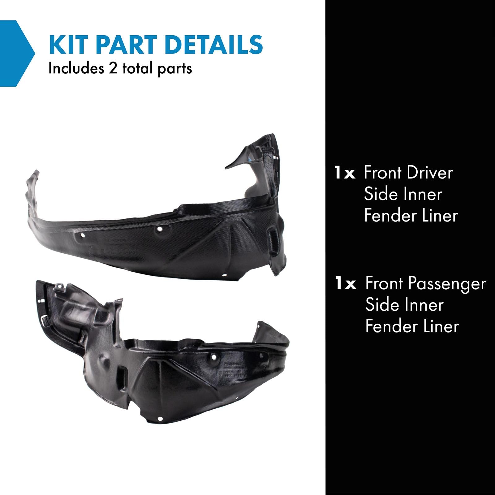 Trq Front Inner Fender Liner Set Compatible With 1996-1998 Honda Civic Ho1248103 Ho1248137 Ho1249103 Ho1249137