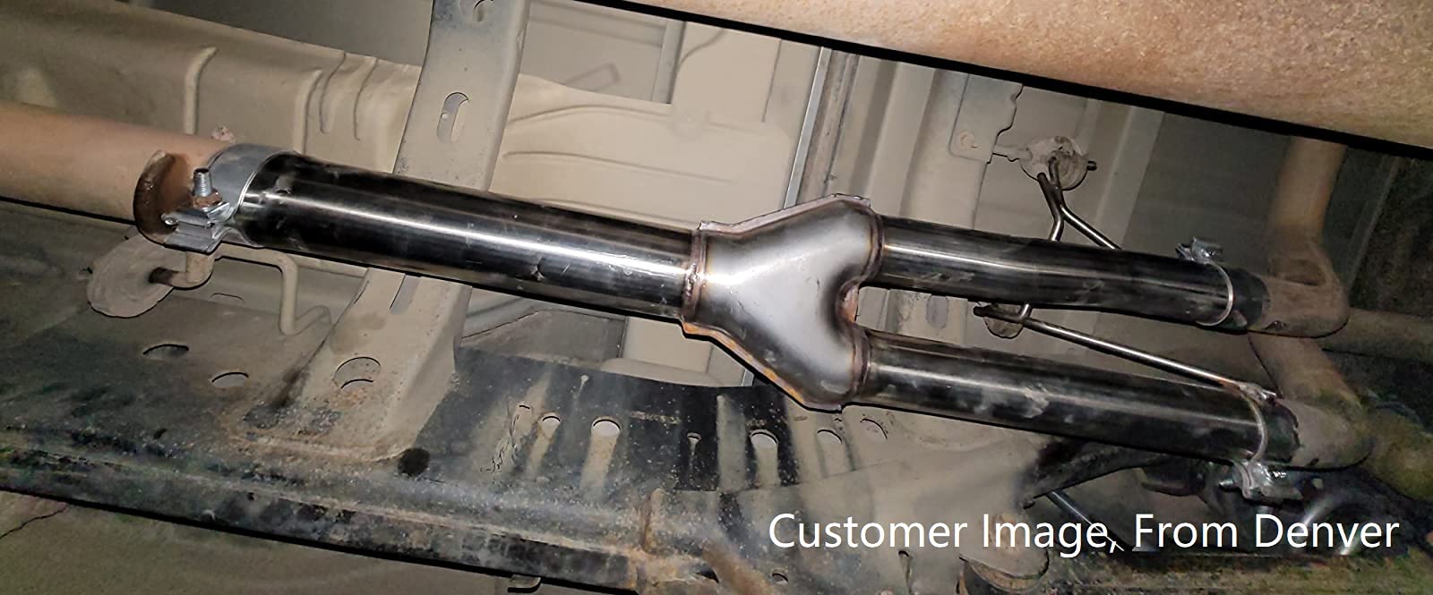 JY PERFORMANCE Dual Exhaust Muffler Y-Pipe Direct Fit Kit Fits 2009-2019 For Dodge Ram 1500 Hemi 5.7L Pickup Truck Stainless Ste