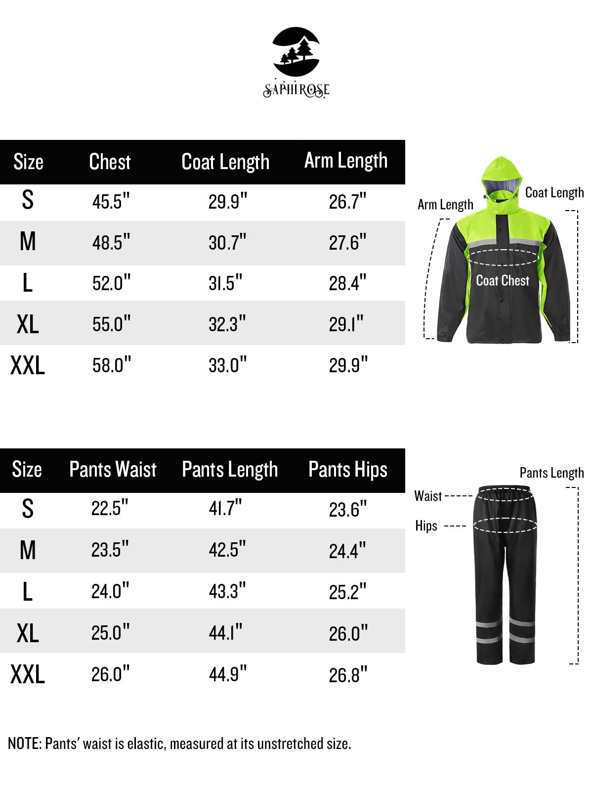 Saphirose Men'S Rain Suit High Visibility Reflective Work Rain Jacket Pants For All Sport Farm Fishing Motorcycle (Black/Green,Large)