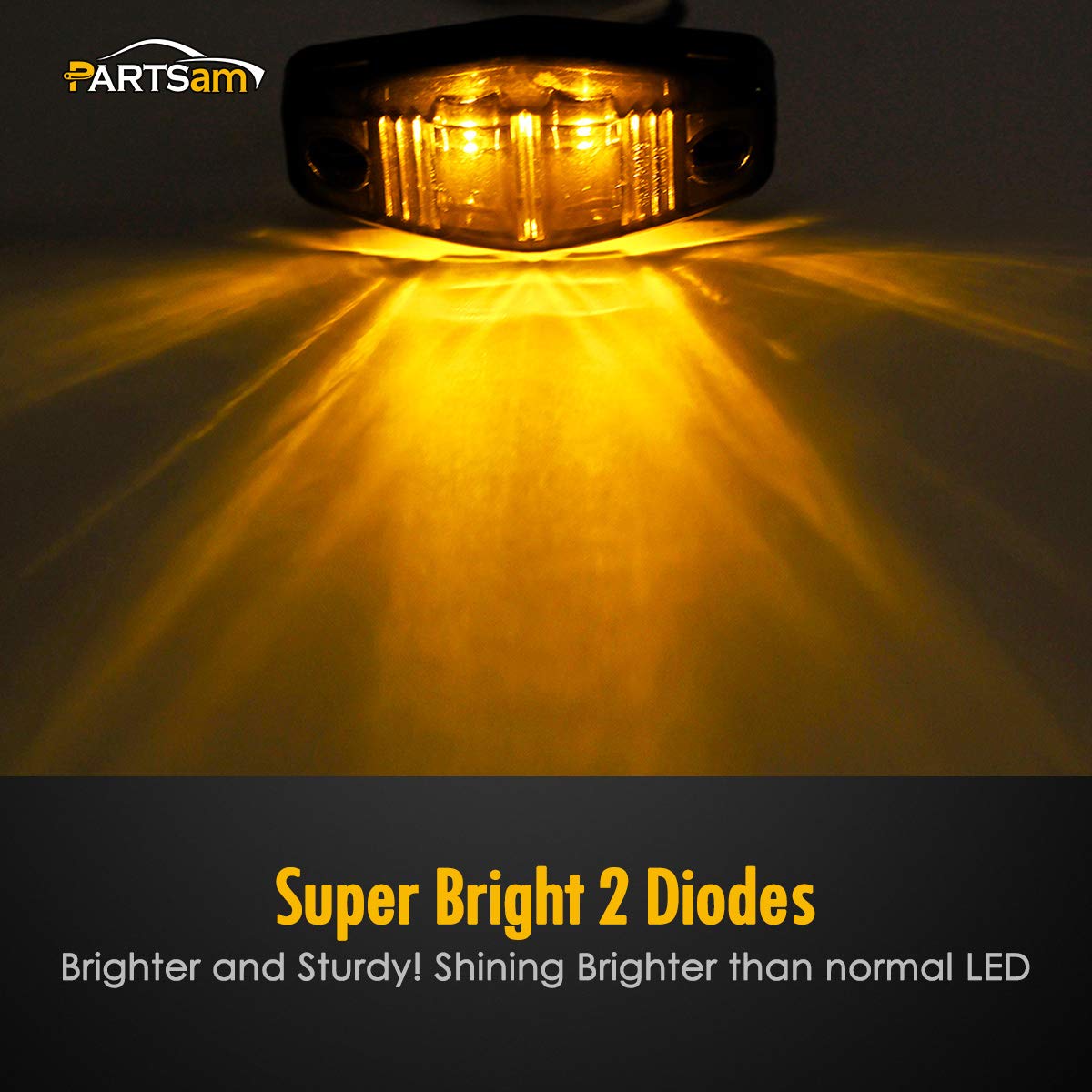 Partsam 4 Amber + 2 Red Universal Smoked Side Marker Trailer Light Surface Mount 2 Diodes, Sealed Mini Led Marker Clearance Or I