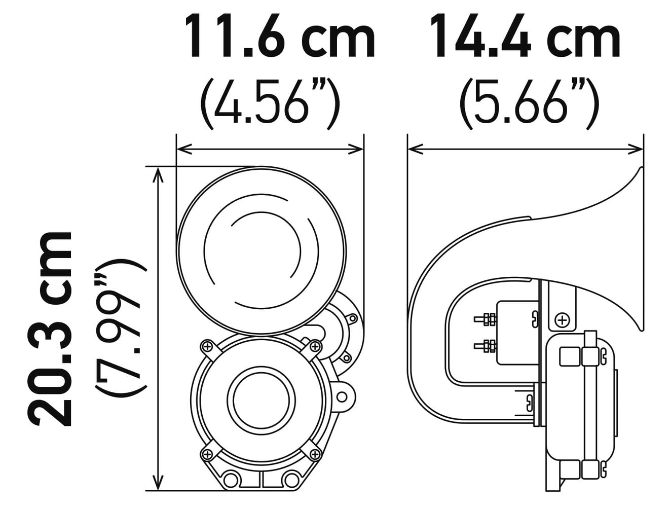 Hella Black Single Tone Air Horn - Super Loud 12/24V, 115 dB(A), 120W, Model 013410011