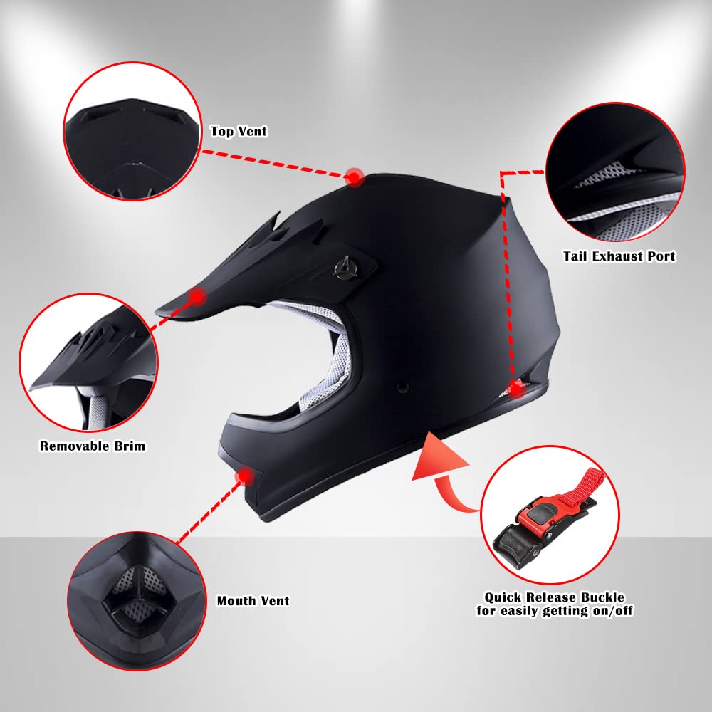 Wow Youth Kids Motocross Bmx Mx Atv Dirt Bike Moutain Helmet Shark Black