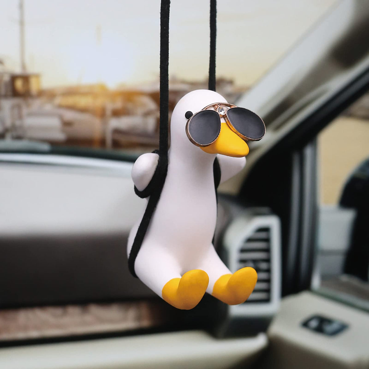 Swinging Duck Rear View Mirror Accessories, Sunglasses Duck Swing Car Ornament, Hanging Duck For Car Mirror