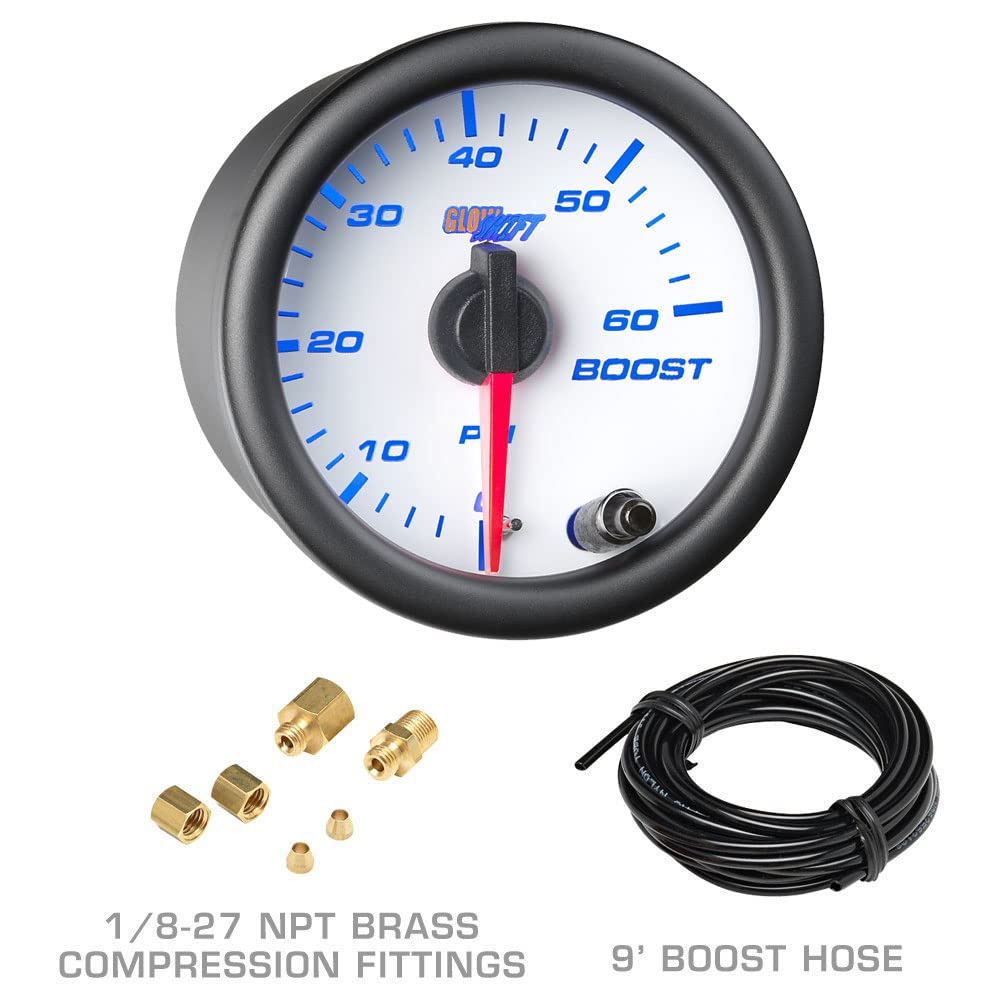 GlowShift Diesel Gauge Package Compatible with Ford Super Duty F-250 F-350 6.0L 7.3L Power Stroke 1999-2007 - White 7 Color 60 P