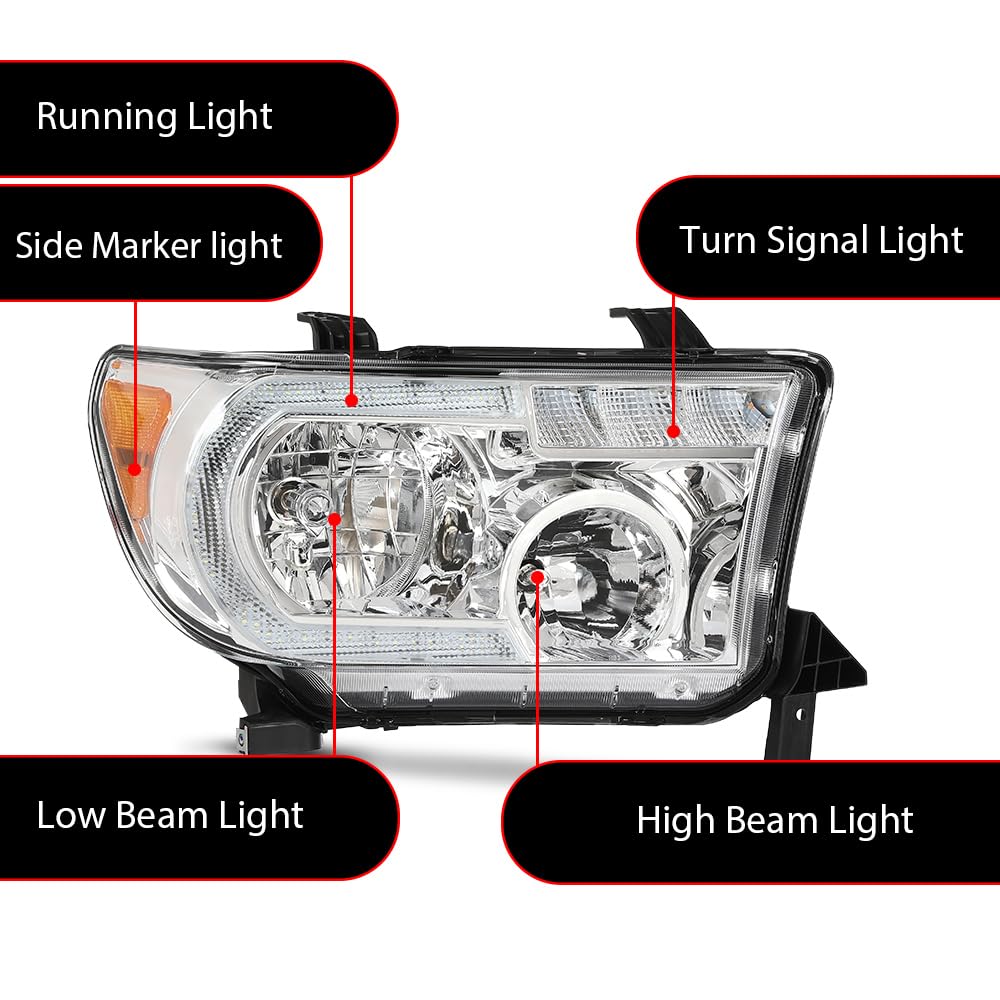 G-Plus Front Led Headlights Assembly, Compatible With Toyota Tundra 2007-2013/Fit Toyota Sequoia 2008-2017 Driver And Passenger