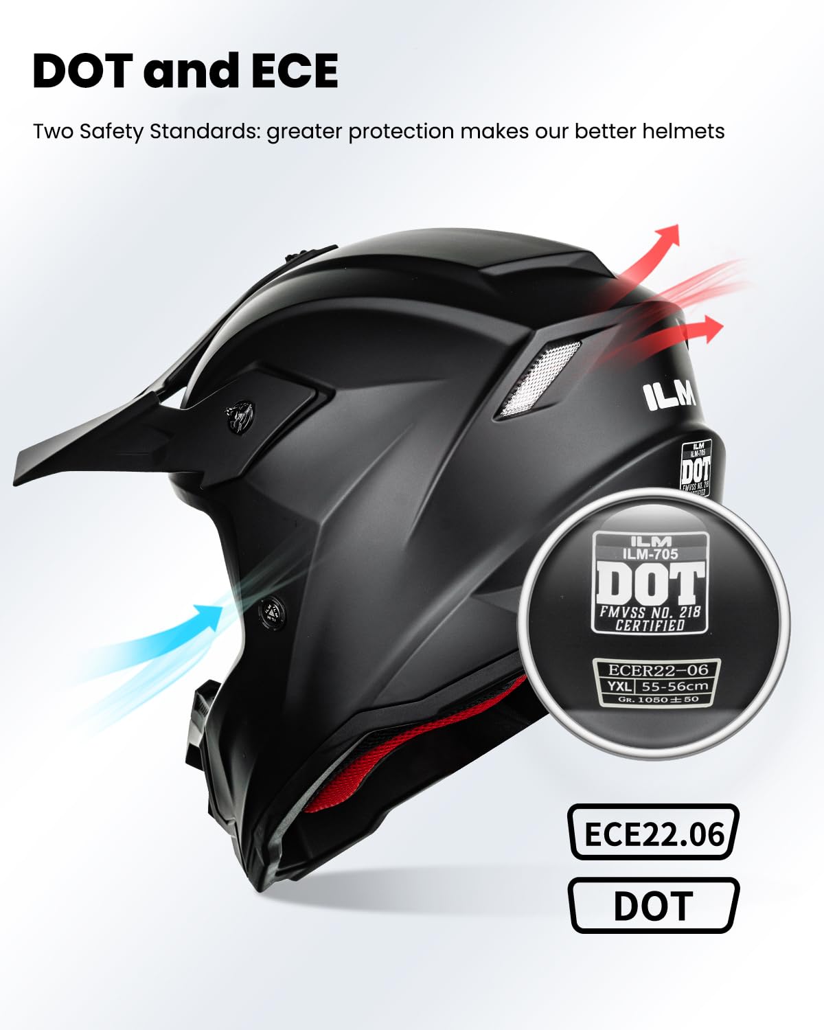 Ilm Youth Atv Helmet Kids Dirt Bike Helmet Motorcross Bmx Off Road Motorbike Go Kart Casco Dot Ece Model-Z705 (Matte Black, M)