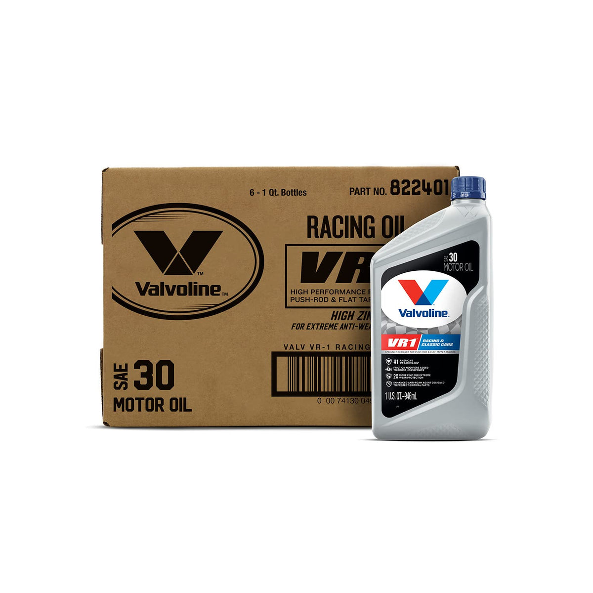 Valvoline Vr1 Racing Sae 30 Motor Oil 1 Qt, Case Of 6