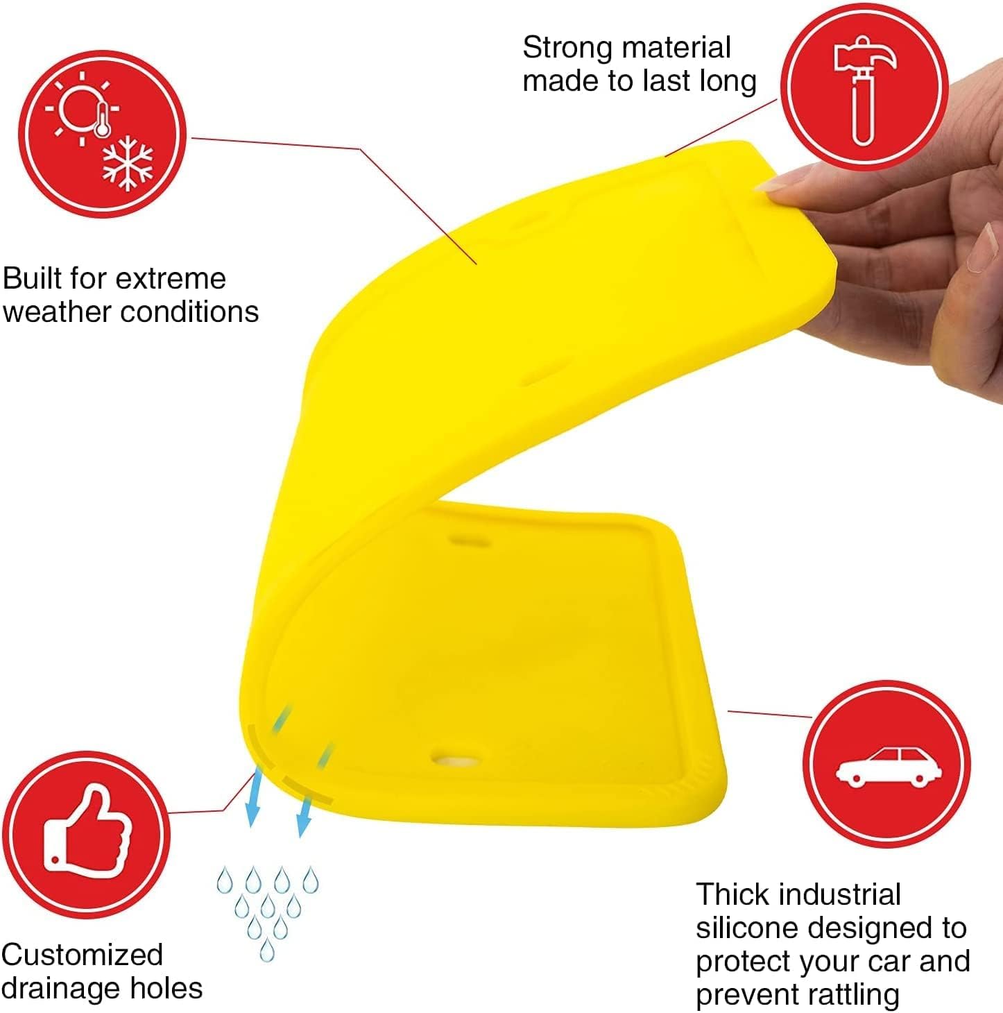 Xclpf Silicone Yellow License Plate Frame Covers 1 Pack- Front And Back Car Plate Bracket Holders. Rust-Proof, Rattle-Proof(Yell