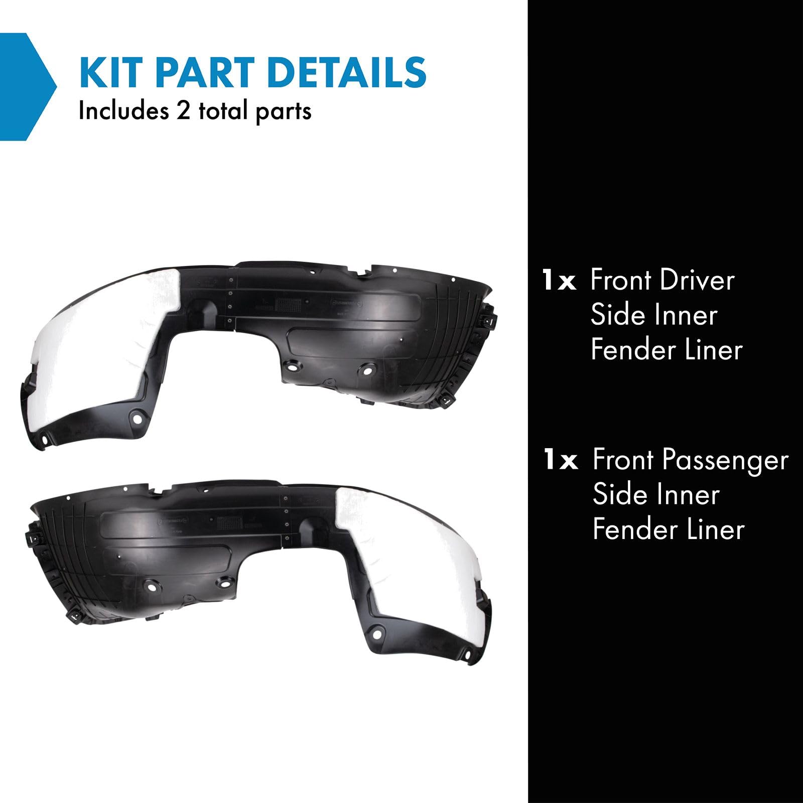 Trq Front Inner Fender Liner Set Compatible With 2016-2018 Hyundai Tucson Hy1248185 Hy1249185