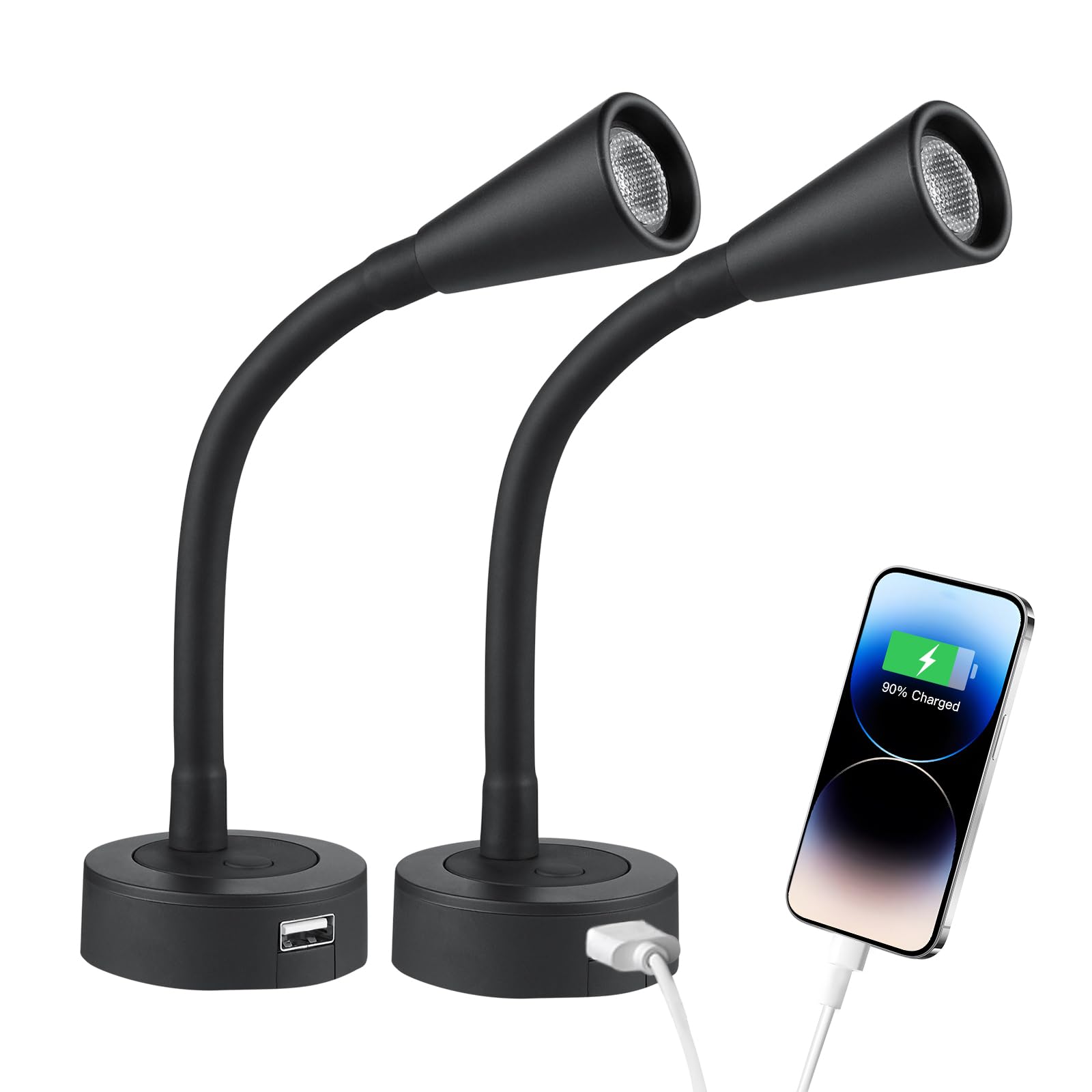 acegoo 12V LED Reading Light RV Dimmable Reading Lamp with USB Charger 12 Volt Flexible Goosneck Light for Boat Camper Van Trail