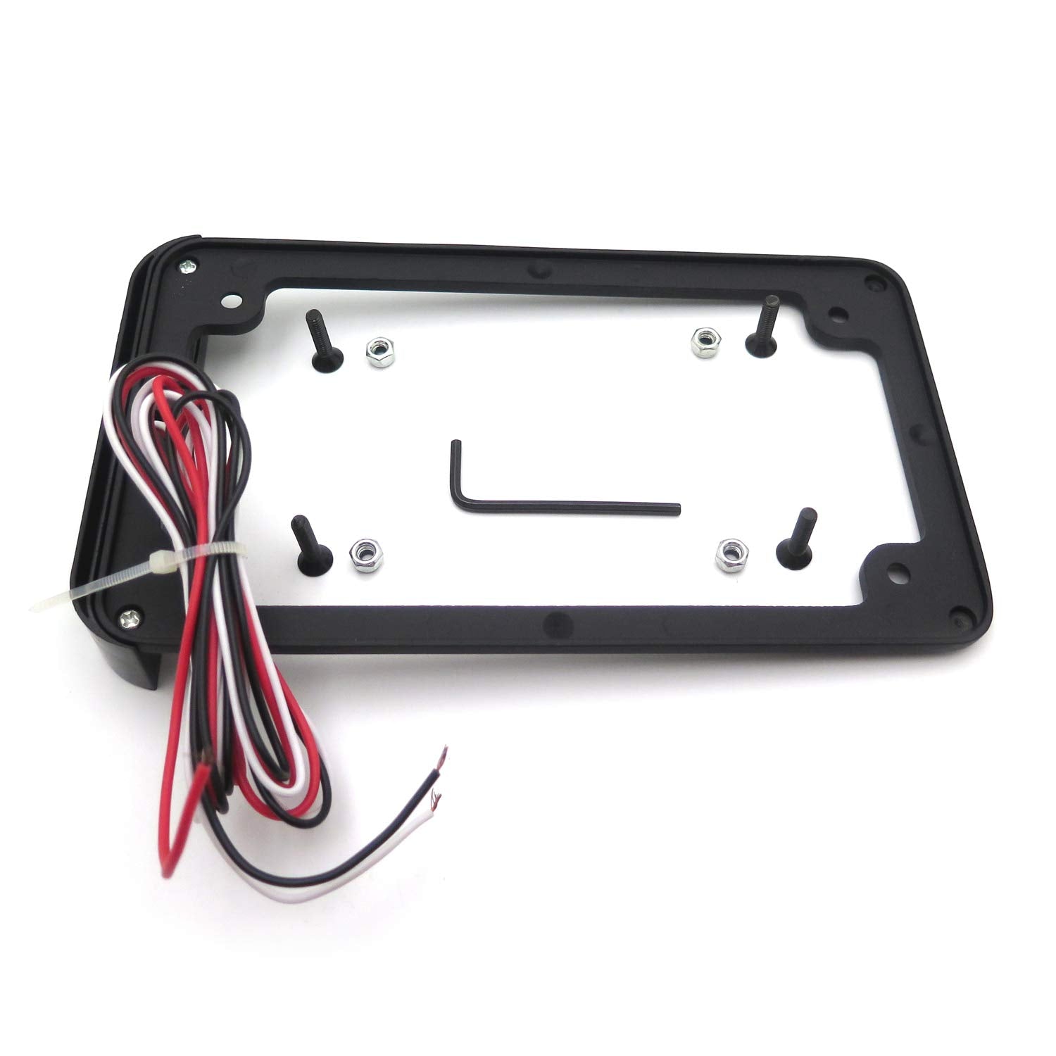 Httmt Mt294-003- Motorcycle Black 7'' X 4'' Flat License Plate Frame Bracket Tag Holder W/ 3'' Led Bar Compatible With Universal