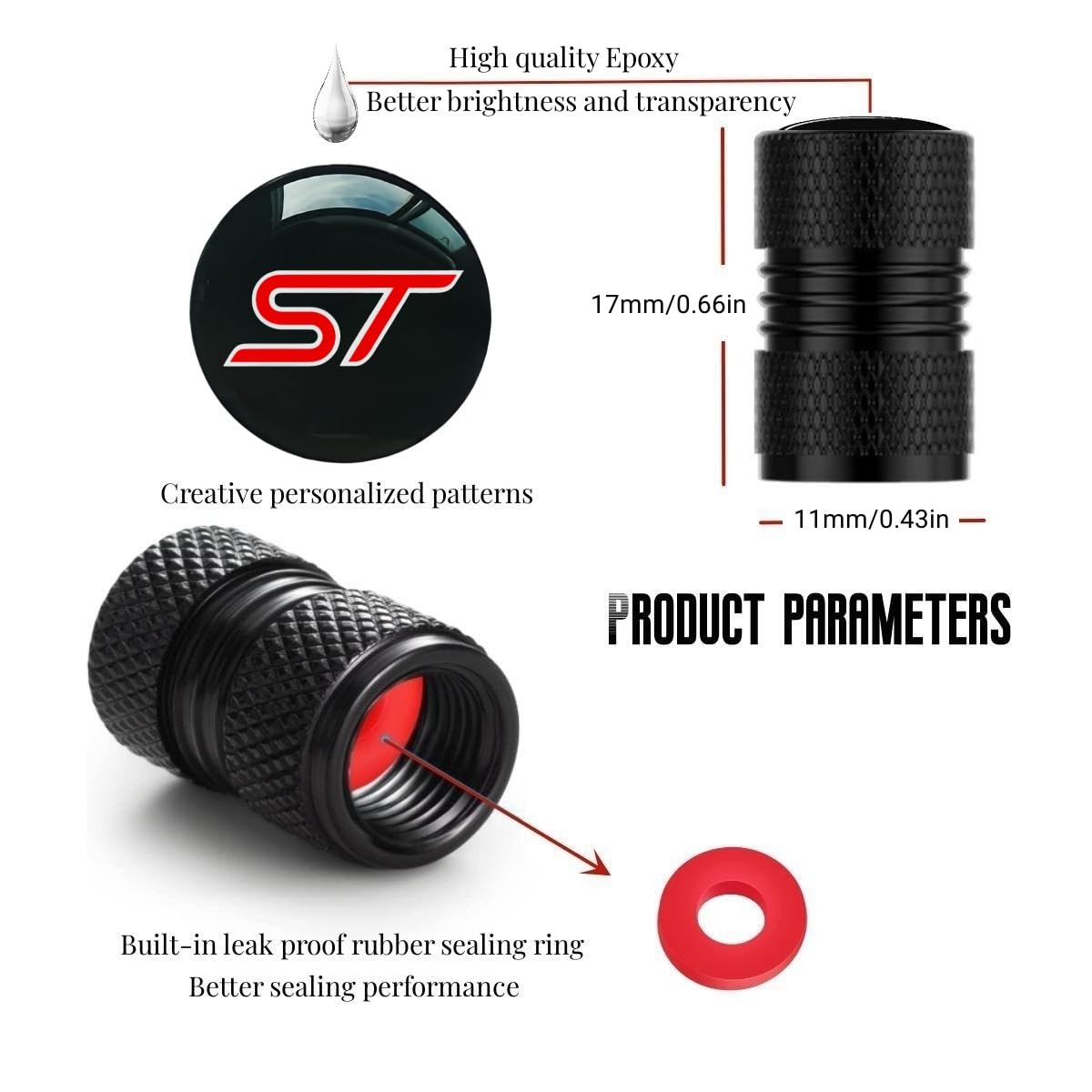 Car Wheel Tire Valve Stem Caps Compatible with ST line Fashion Tire Air Caps Cover