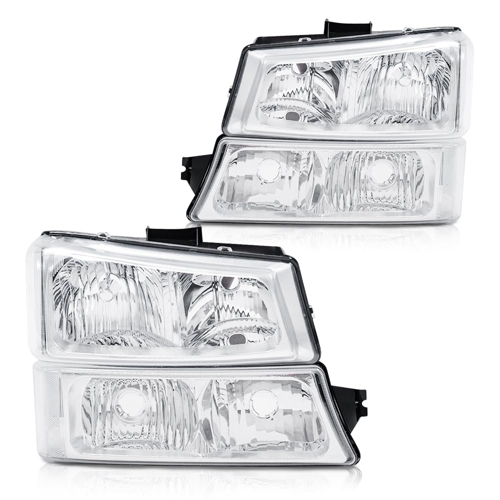 G-Plus Headlights Compatible With Chevy Silverado/Avalanche 1500 2500 2003 2004 2005 2006 Bumper Headlamp, Clear Lens Chrome Hou