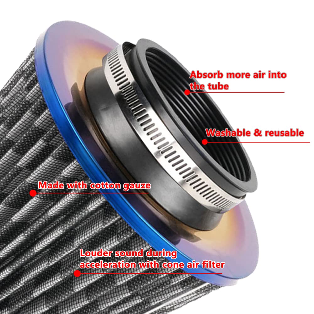 Cold Air Intake Filter, High Performance, Washable Filter, Clamp-On Replacement Air Filter, Flange Diameter 3Inch/76Mm Carbon Fi
