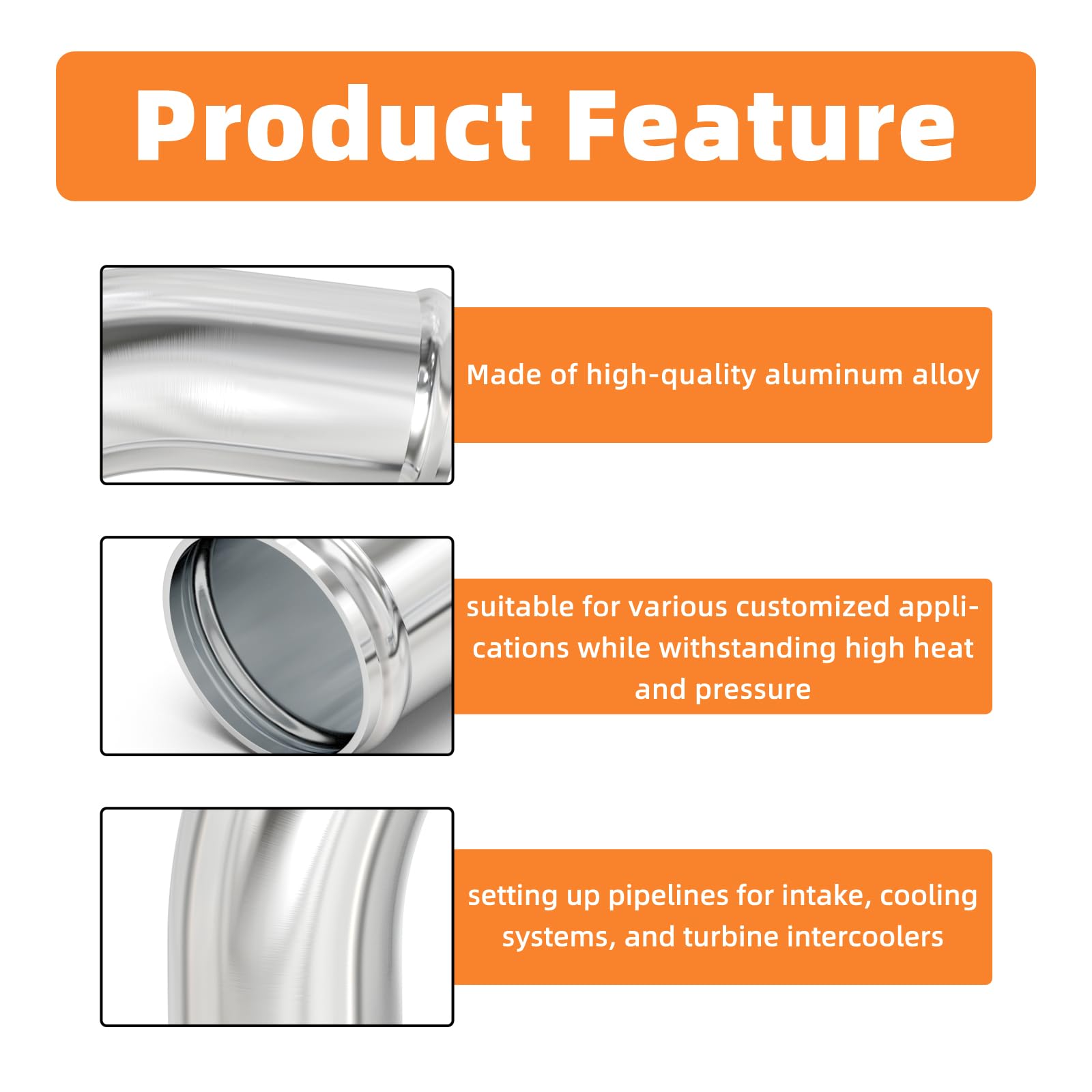 Gasher 1Pcs Intercooler Pipe Aluminum 180 Degree Elbow Alloy Tube 2.5''Od, End To End Lenght 20'' (500Mm) With Bead Roll, For In