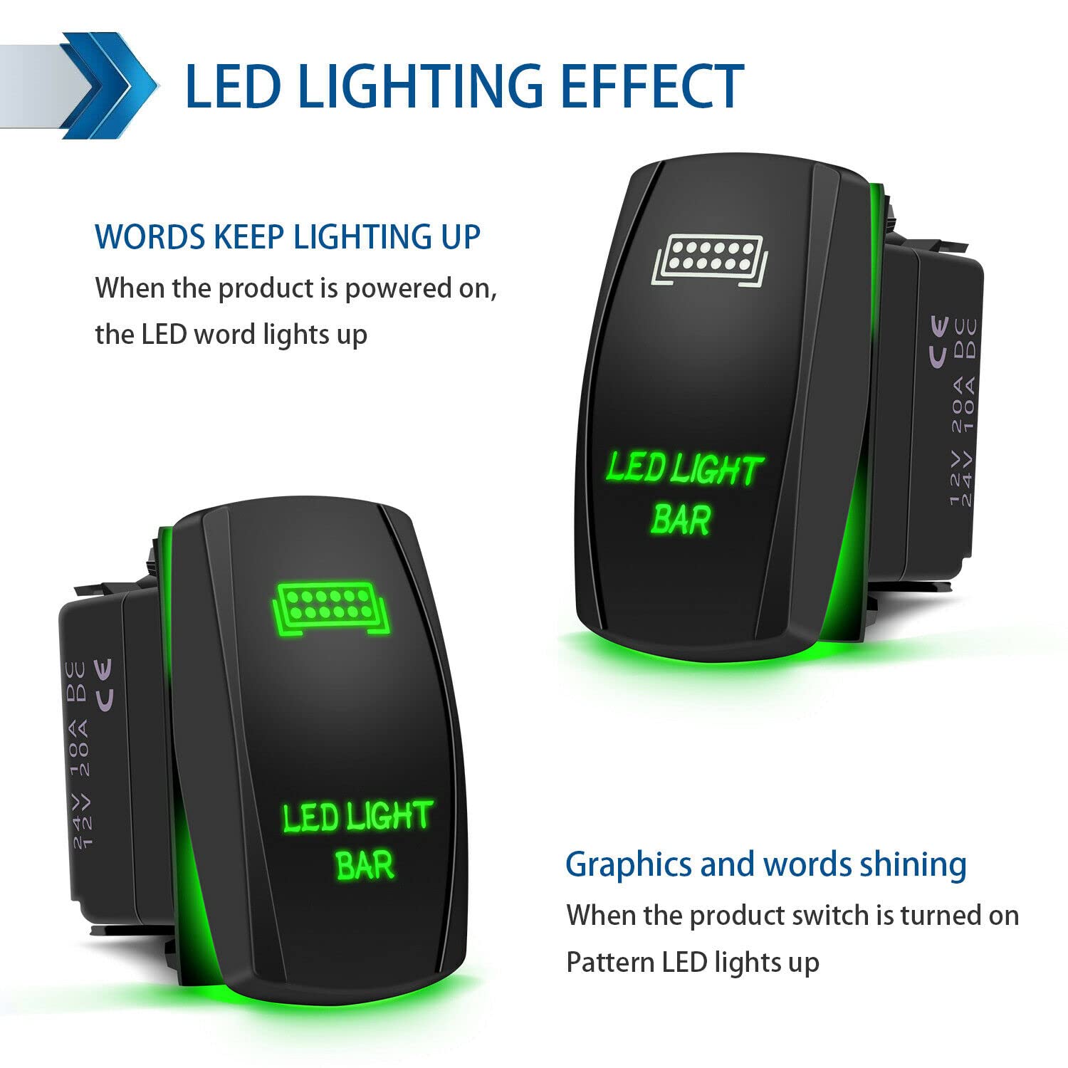 Green Led Light Bar + Rear Lights Toggle Rocker Switches Compatible For Car Truck Atv Utv Polaris Ranger Rzr Turbo Can Am Comman