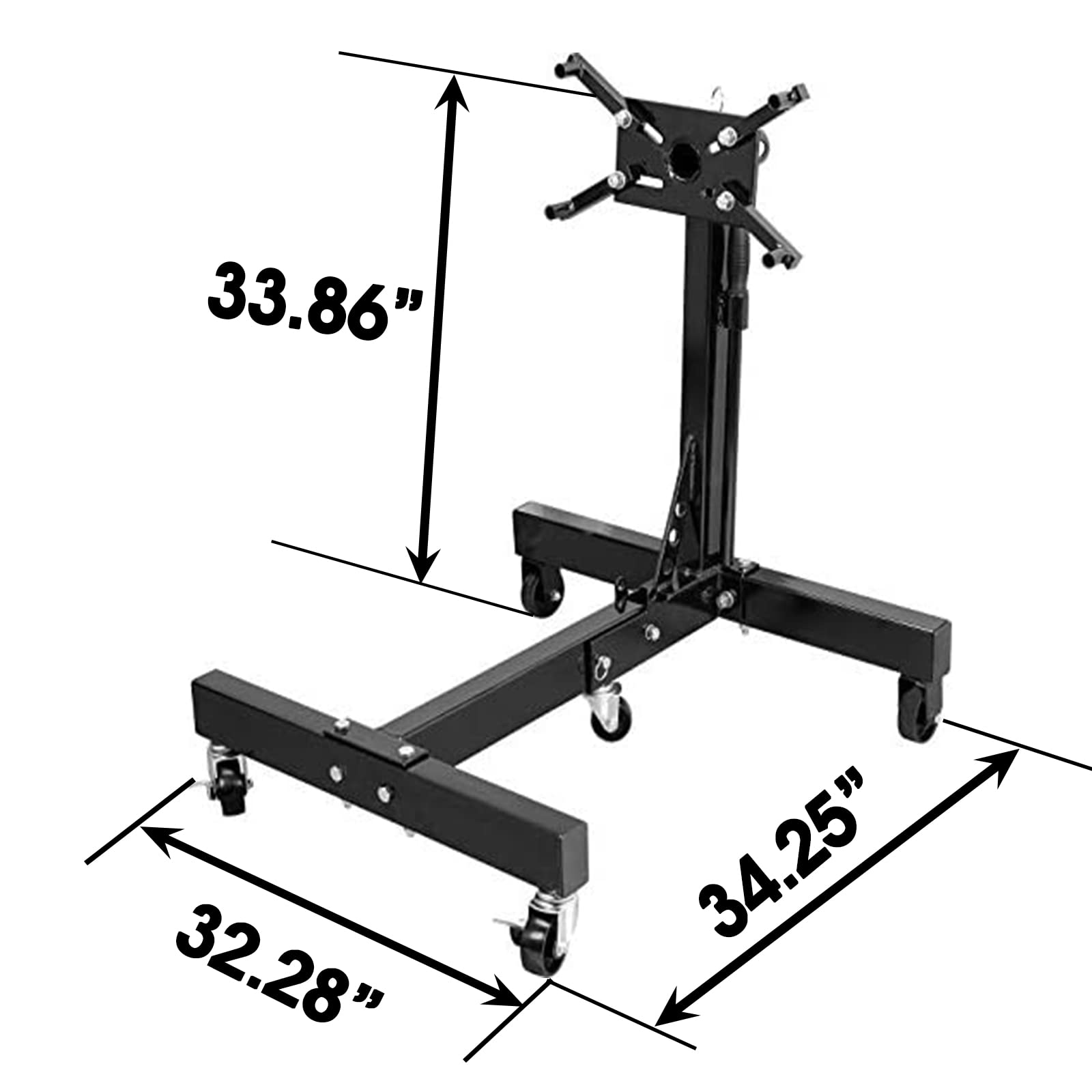 Big Red At26801Br Steel Rotating Wheeled Engine Stand With 360 Degree Adjustable Rotating Head And Folding Frame: 3/4 Ton (1,500 Lb) Capacity, Black