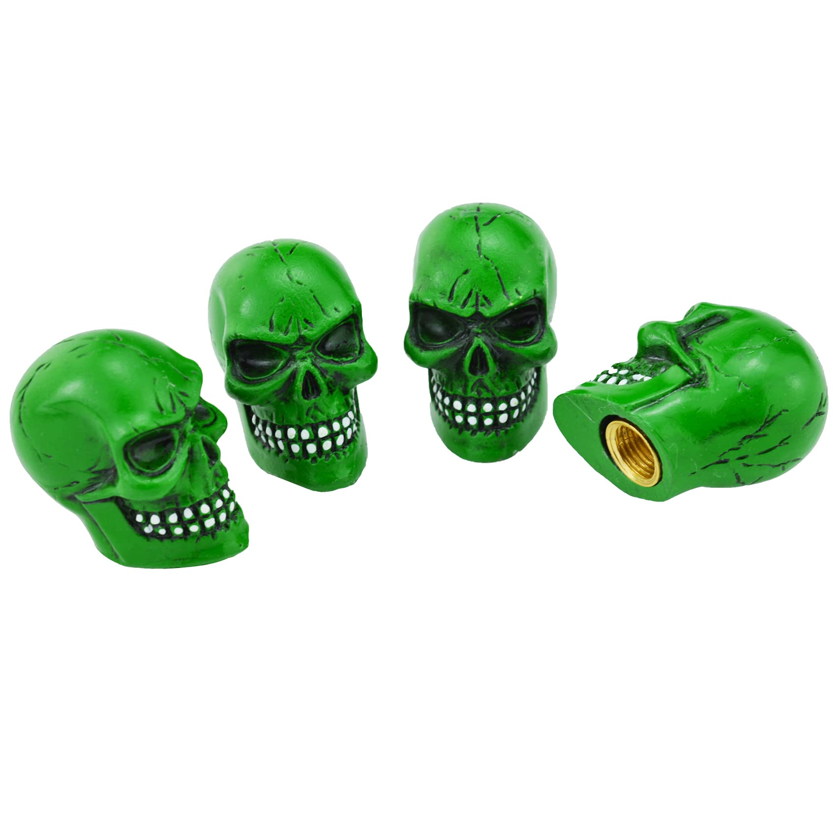 Abfer Green Valve Stem Caps Skull Wheel Tire Air Cap Cover Car Decorative Accessories Fit Most Vehicle Truck Motorcycle Bike