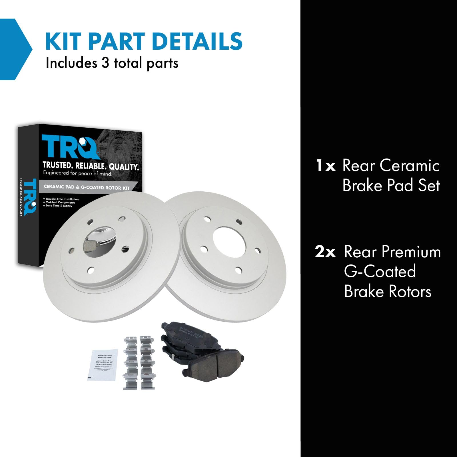 Trq Rear Brake Pad & Rotor Kit Brake Pads Brake Rotor Ceramic Solid Premium G-Coated Compatible With 2014-2016 Chrysler Town & C