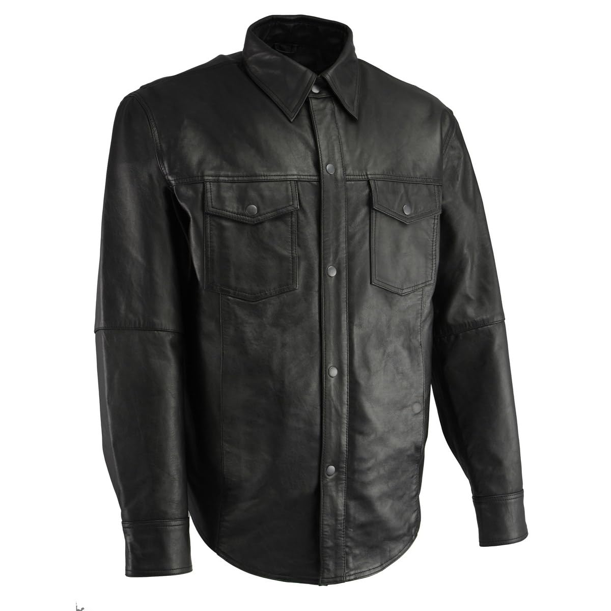 Milwaukee Leather LKM1601 Men's Black Lightweight Snap Front Casual Biker Leather Shirt - Large