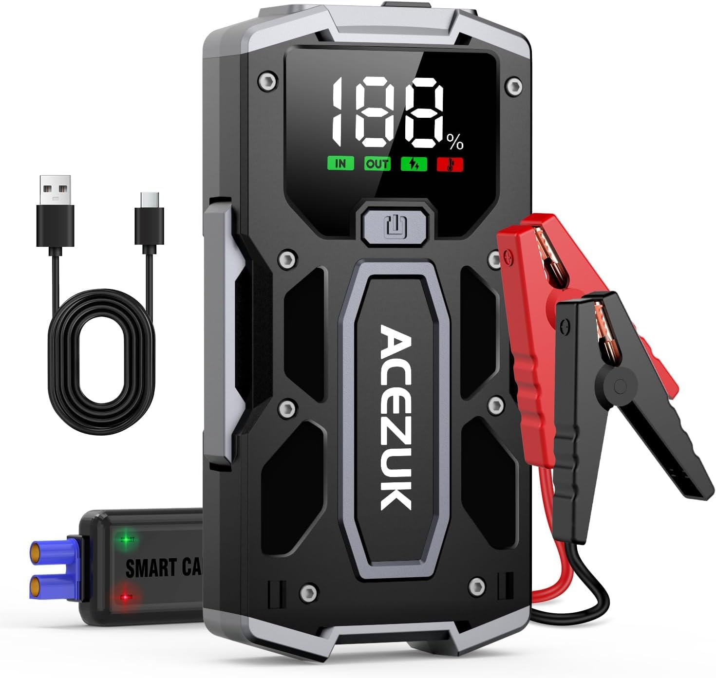Car Jump Starter,12V 8-In-1 Jump Starter Battery Pack 3000A, Up To 7.0L Gas & 5.5L Diesel Engines Quick Charge 3.0 Power Bank Ju