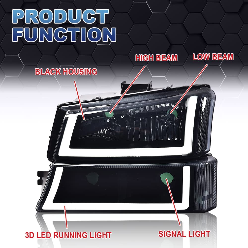 Pit66 Led Headlight Assembly Compatible With Chevy Silverado 1500 2500 3500 Hd Model 03-06/Fit Avalanche 1500 2500 03-06(Fit No