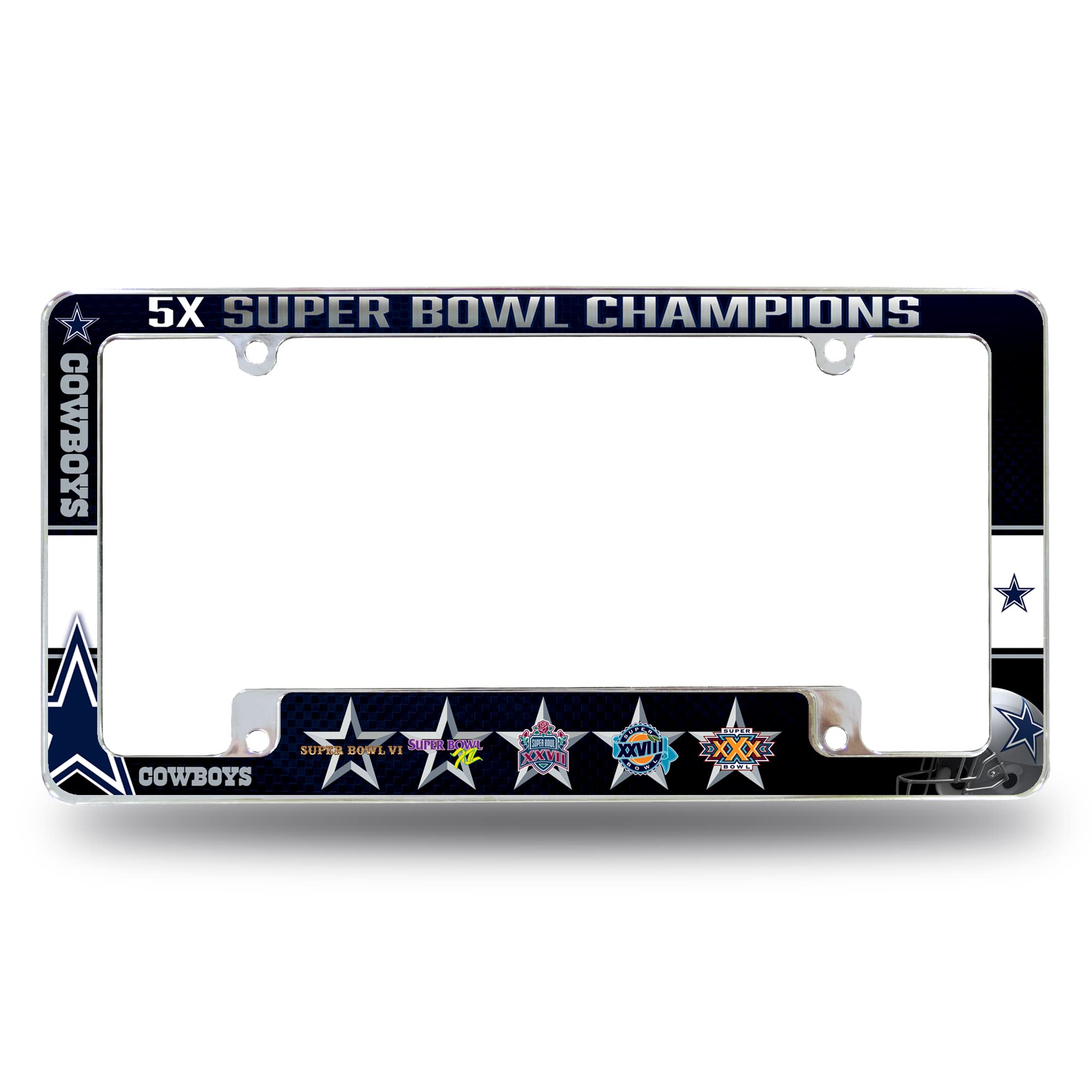Rico Industries Nfl Dallas Cowboys Multi Champ 12 X 6 Chrome All Over Automotive License Plate Frame For Cartrucksuv