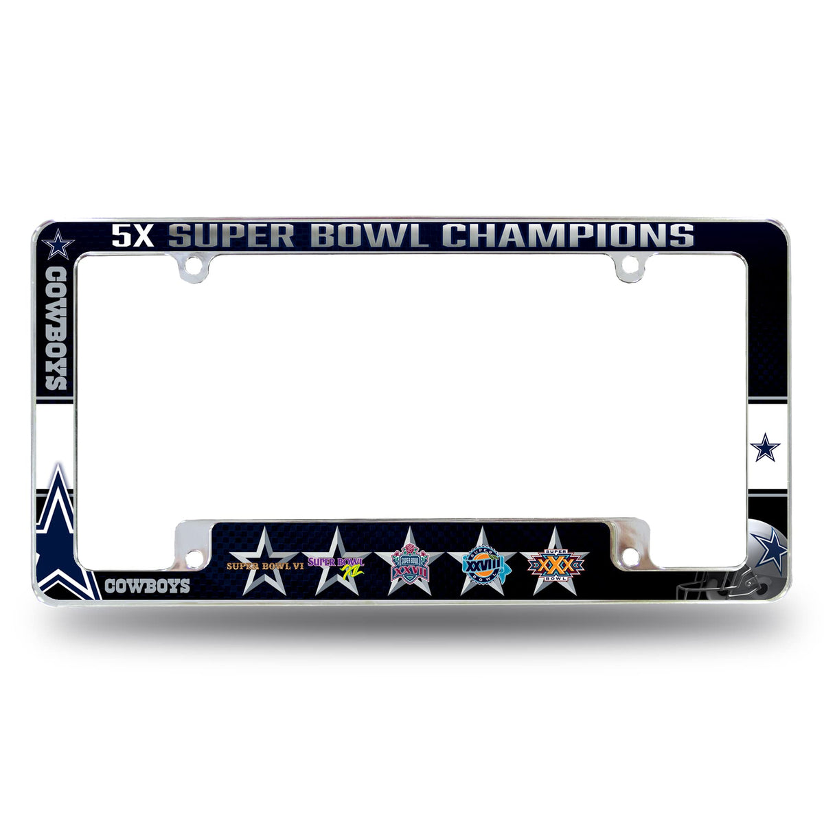 Rico Industries Nfl Dallas Cowboys Multi Champ 12 X 6 Chrome All Over Automotive License Plate Frame For Cartrucksuv